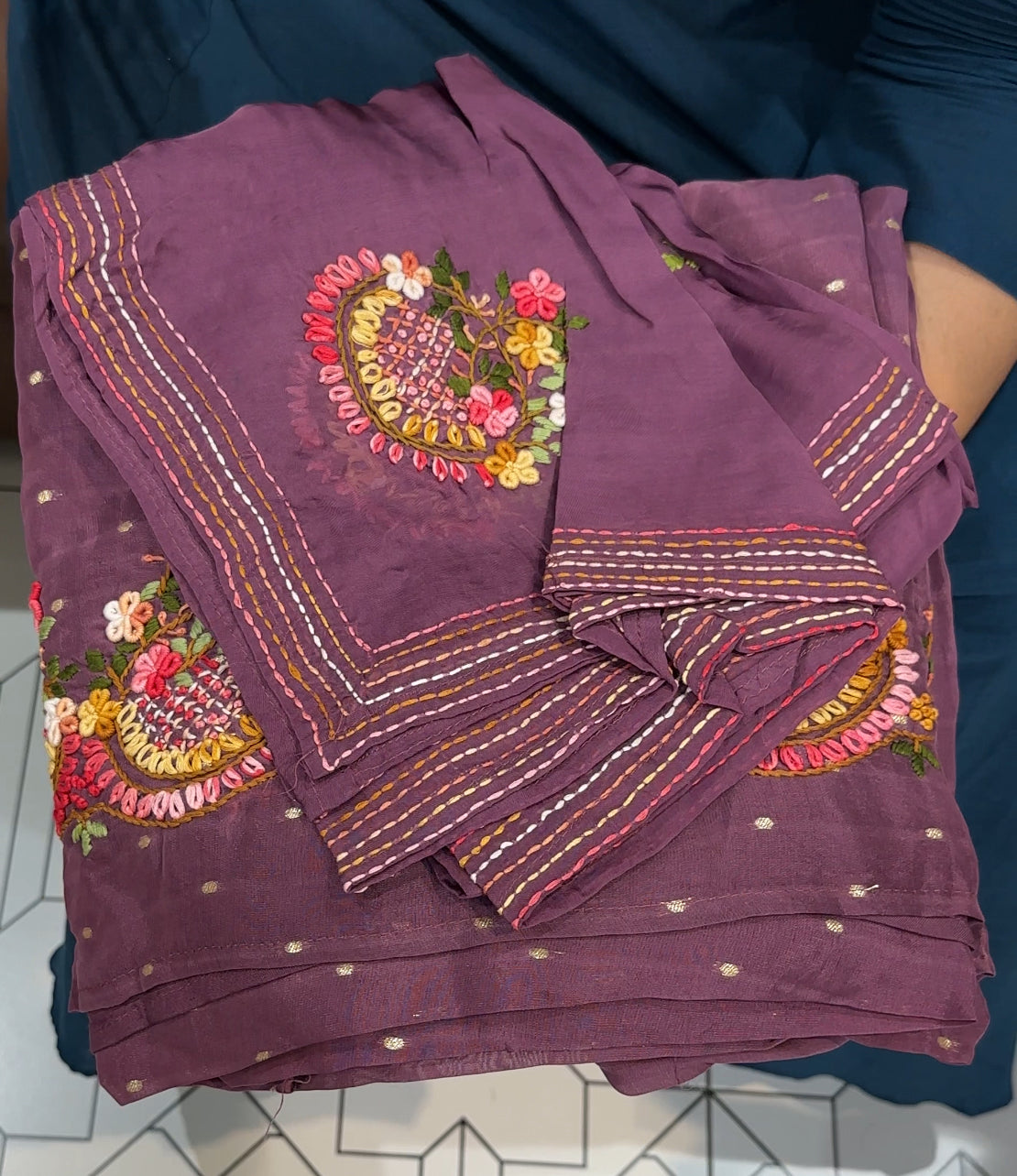 VISCOSE ORGANZA UNSTITCHED SALWWAR SUITS - IHA 27409