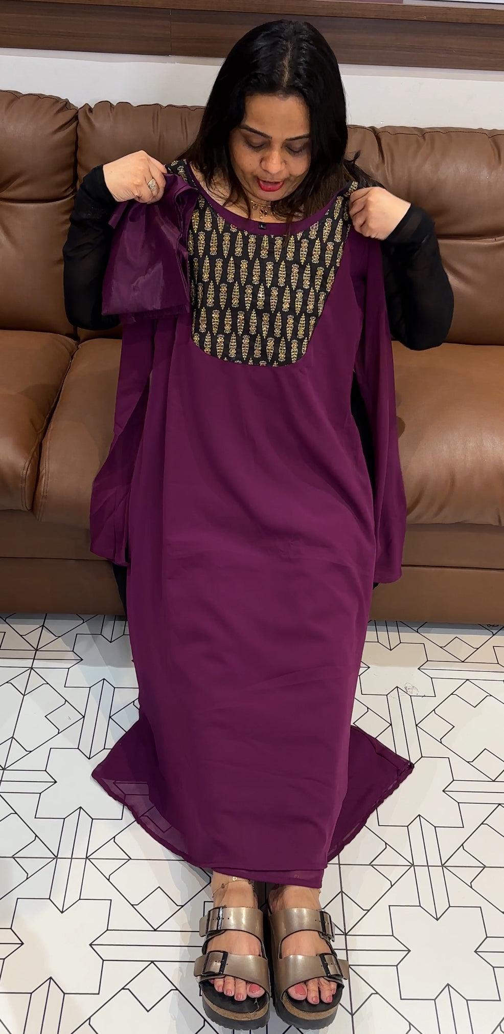 FAUX GEORGETTE ALINE TOP AND BOTTOM - IHA 21975