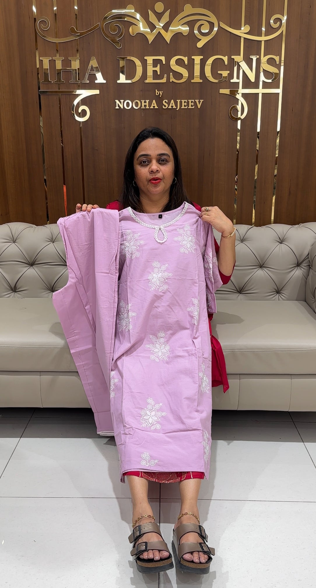 LUCKNOWI CHIKANKARI TOP AND BOTTON - IHA 23253