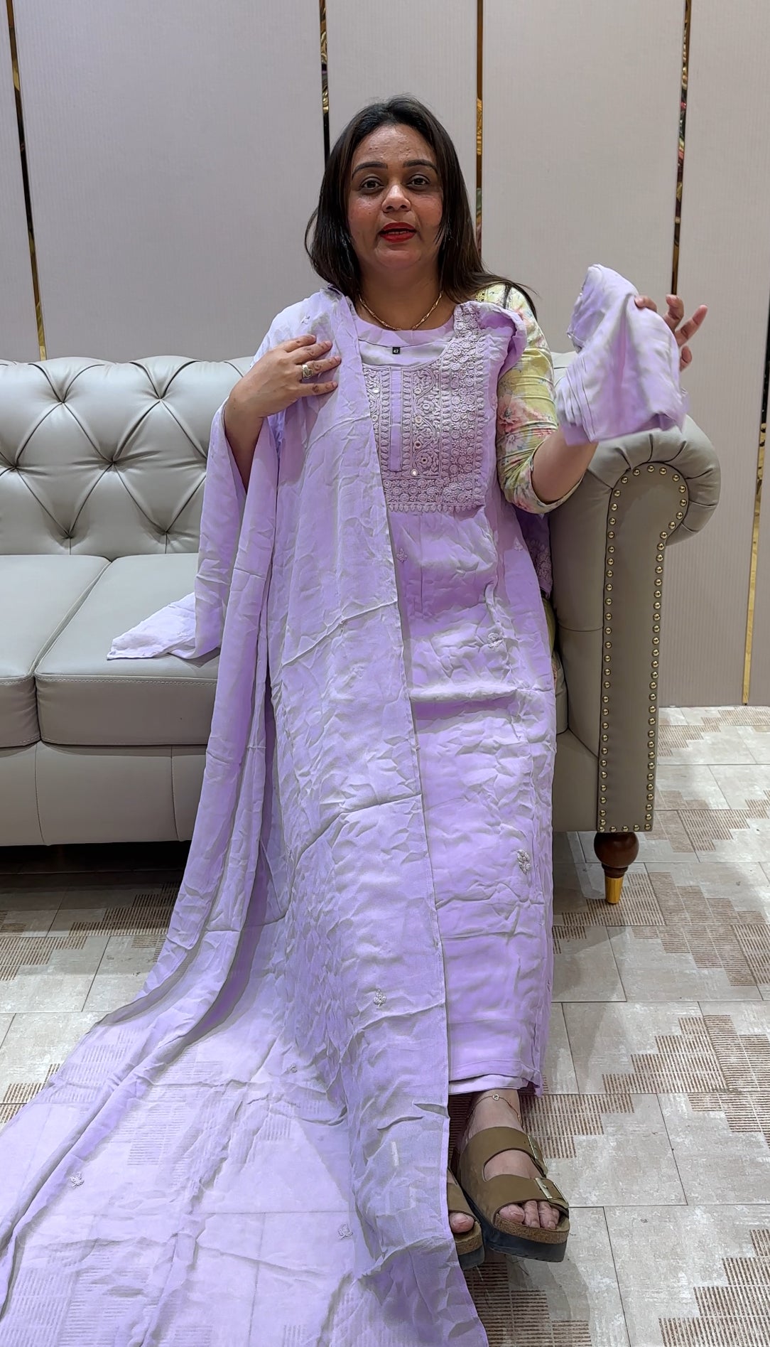 CHIKANKARI TOP, BOTTOM AND DUPATTA - IHA 21441