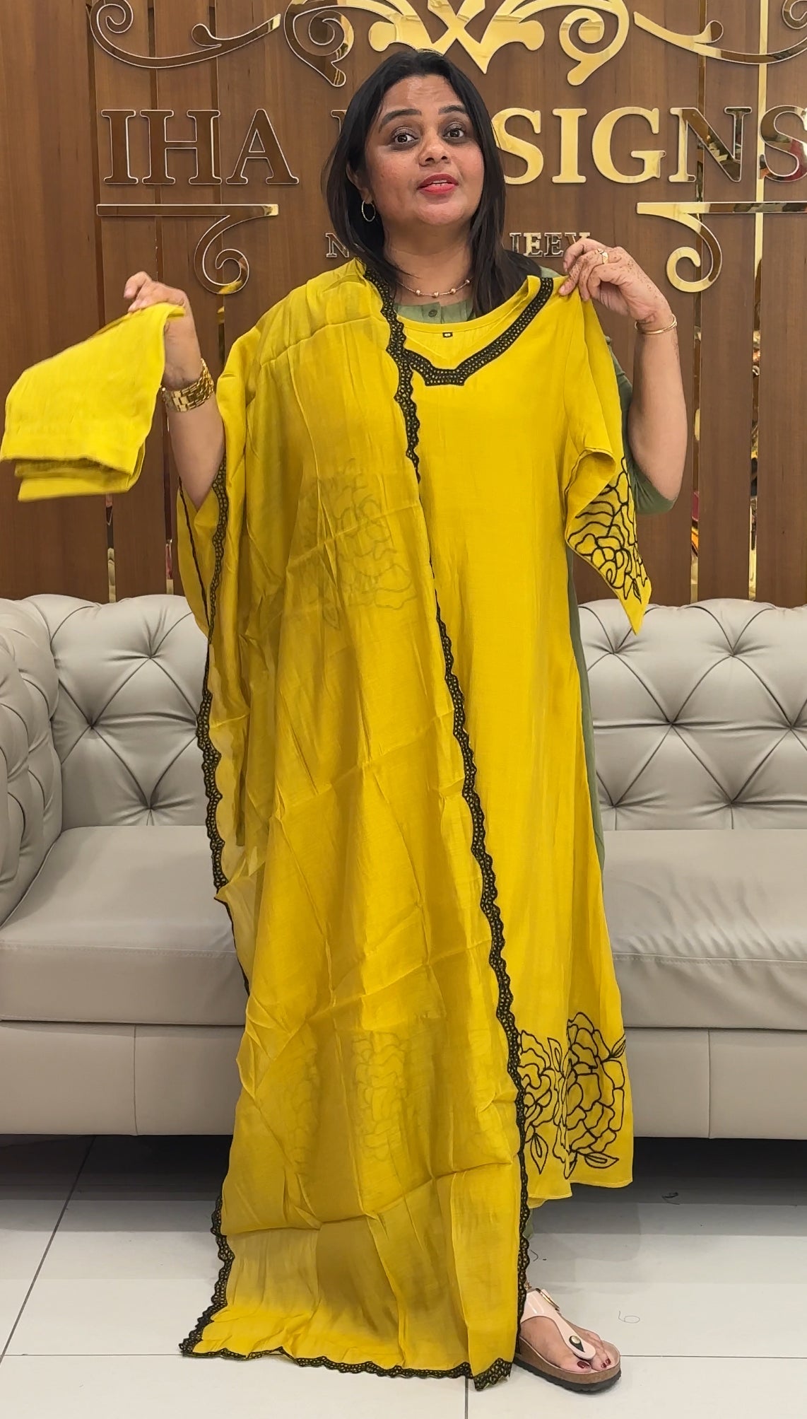 MUL CHANDERI LONG TOP, BOTTOM AND DUPATTA - IHA 27564