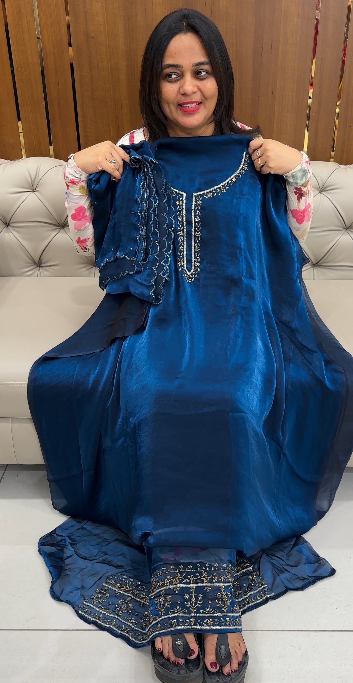 VELVET ORGANZA UNSTITCHED SALWAR SUITS - IHA 26065