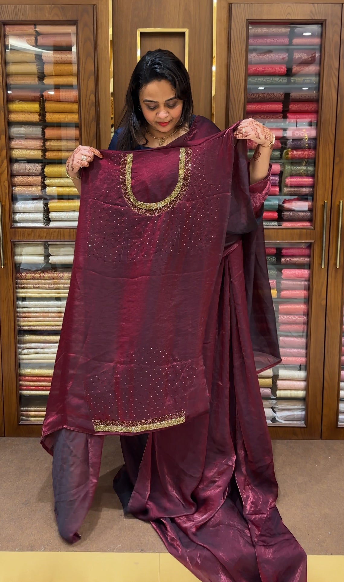 VELVET ORGANZA SAREES - IHA 23659
