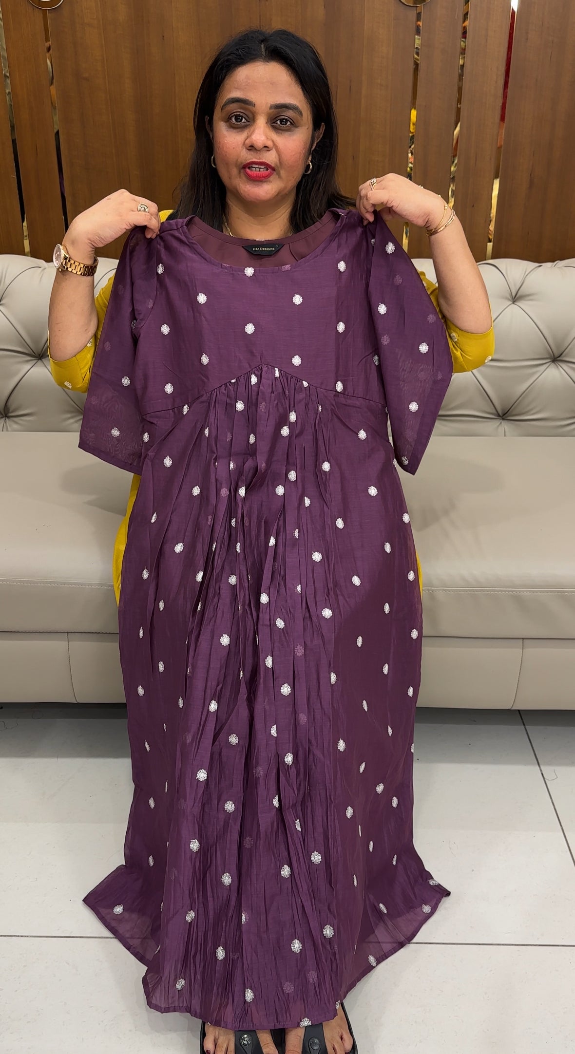 MUL CHANDERI DESIGNER LONG A-LINE TOPS - IHA 26041