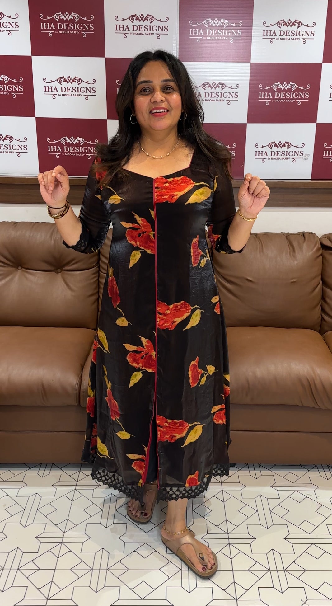 IHA'S IN-HOUSE PRINTED VELVET ORGANZA SLITTED TOPS - IHA 26532