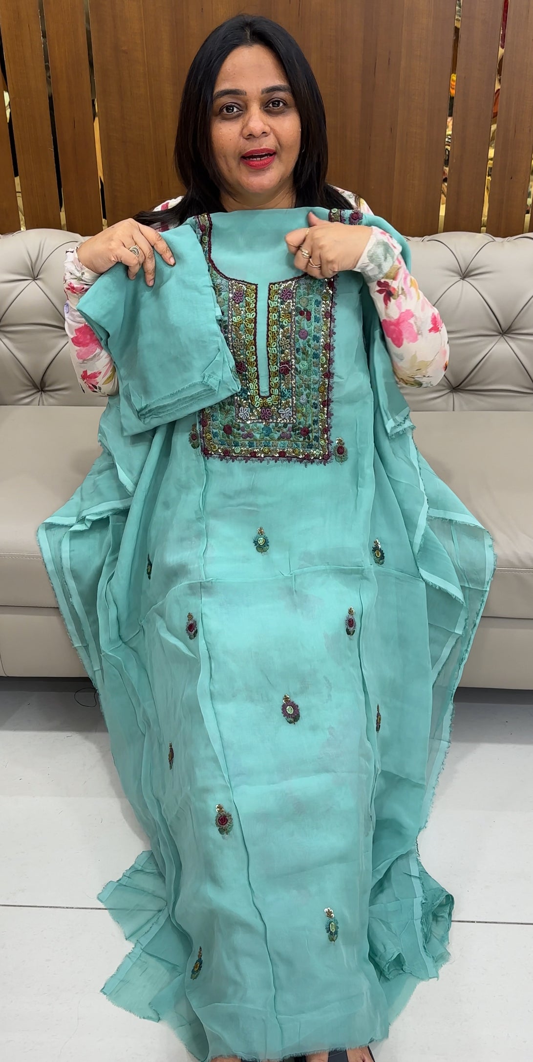 VISCOSE ORGANZA UNSTITCHED SALWAR SUITS - IHA 26095