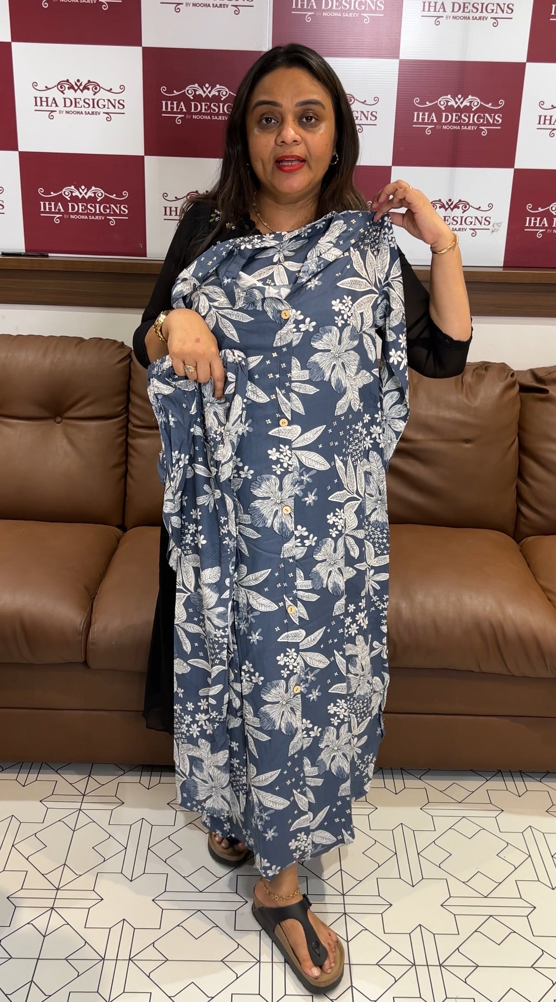 PRINTED RAYON LONG TOP AND BOTTOM - IHA 22428