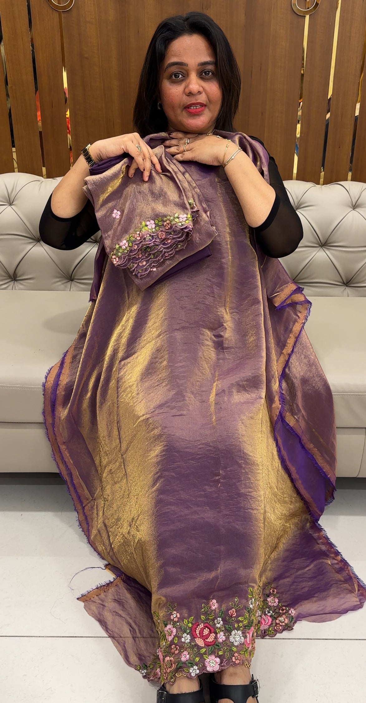 VELVET ORGANZA UNSTITCHED SALWAR SUITS - IHA 25823