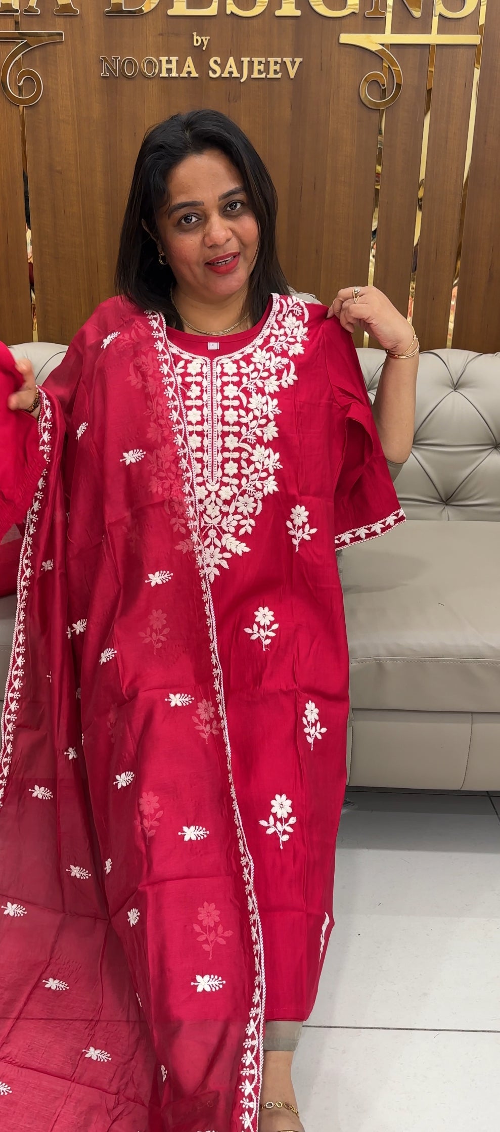 LUCKNOWI CHIKANKARI TOP,BOTTOM AND DUPATTA - IHA 25824