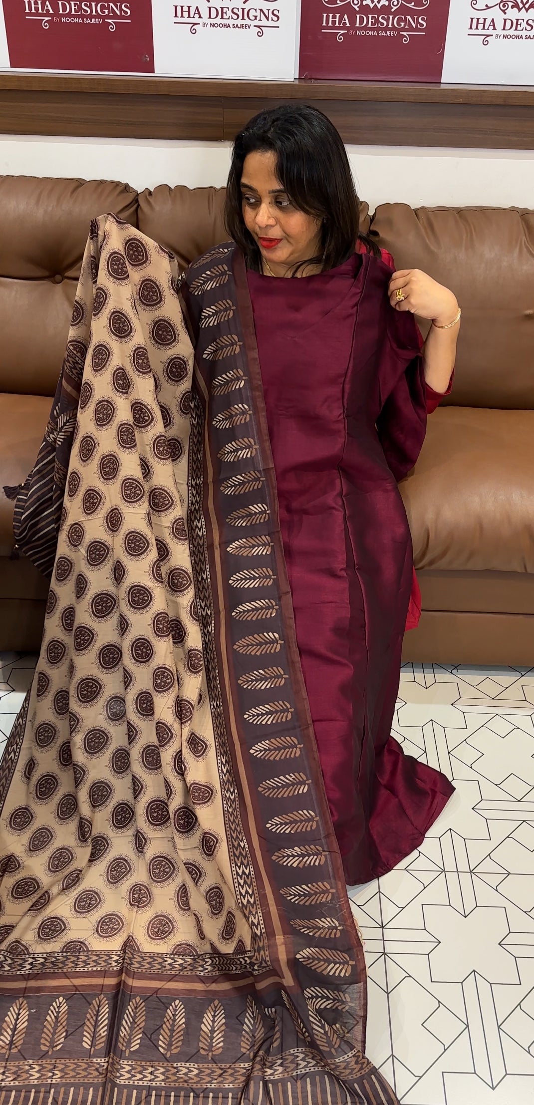 SEMI RAW SILK TOP,BOTTOM AND DUPATTA - IHA 25506