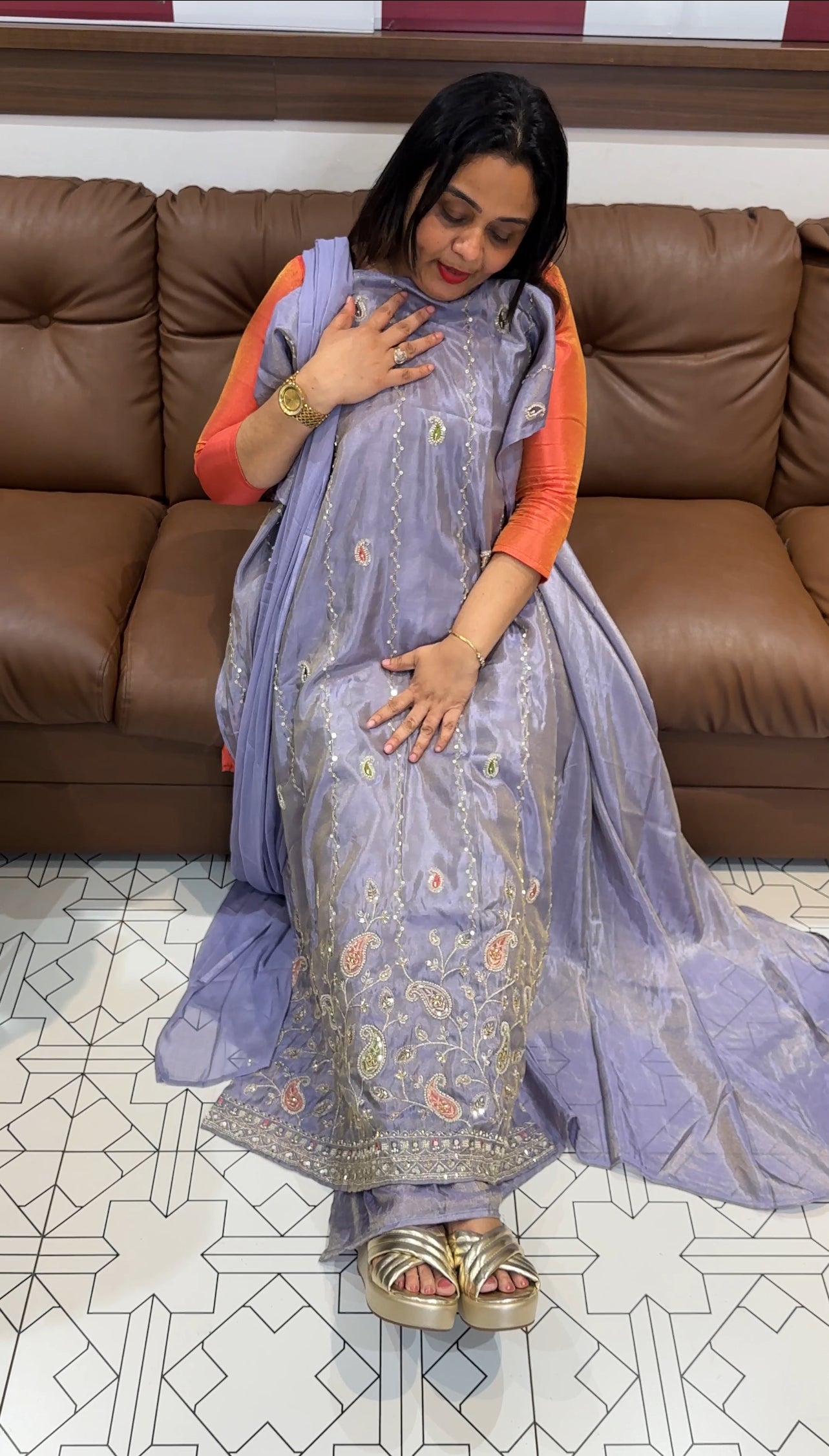 HAND WORKED TISSUE UNSTITCHED SALWAR SUITS - IHA 22124