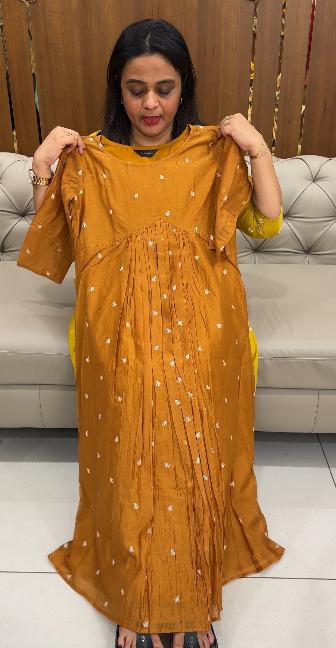 MUL CHANDERI DESIGNER LONG A-LINE TOPS - IHA 26041