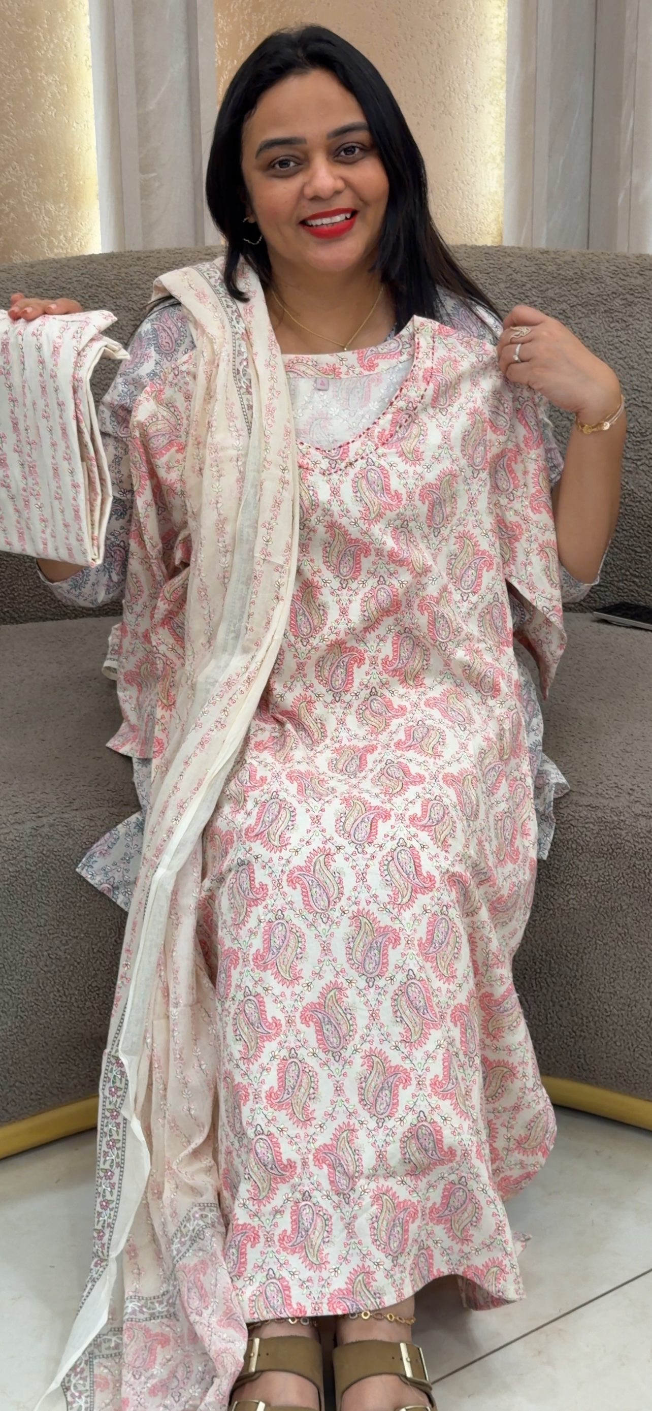MUL CHANDERI TOP, BOTTOM AND DUPATTA - IHA 32848