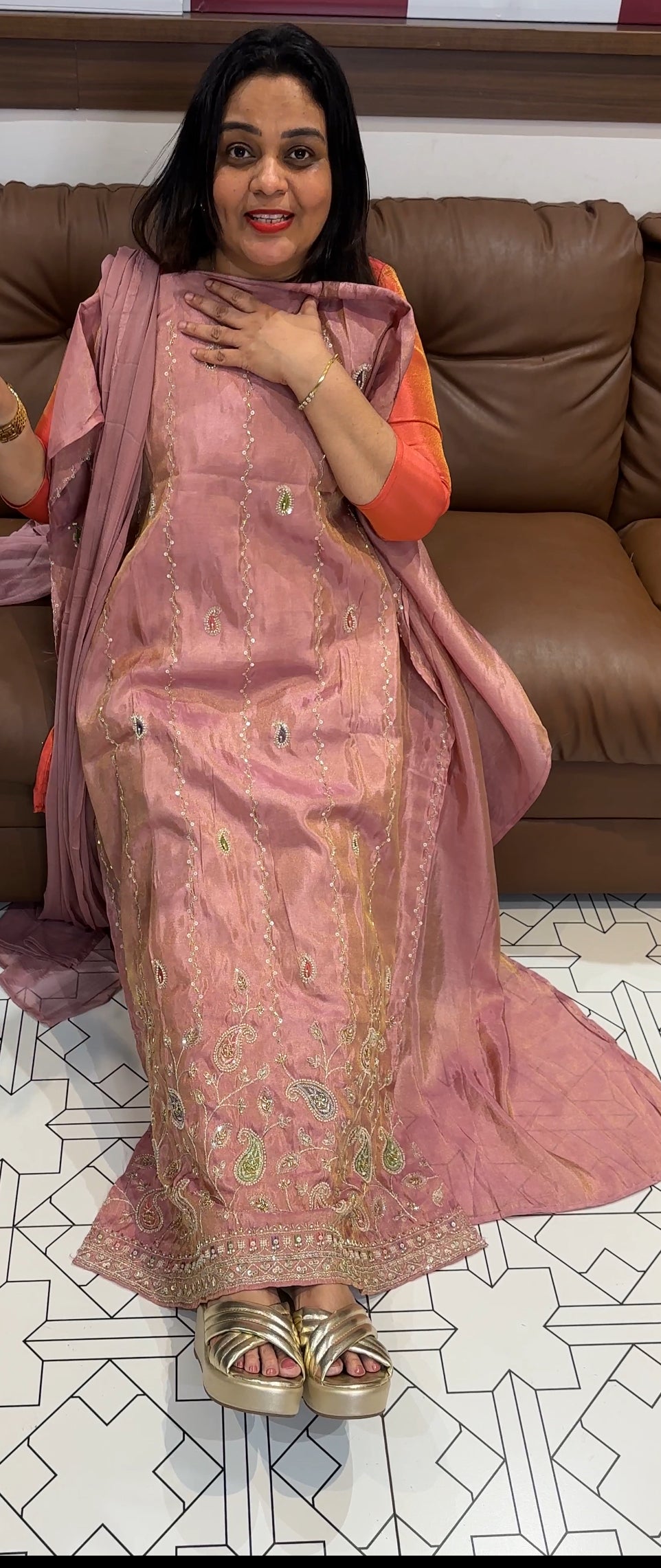 HAND WORKED TISSUE UNSTITCHED SALWAR SUITS - IHA 22124