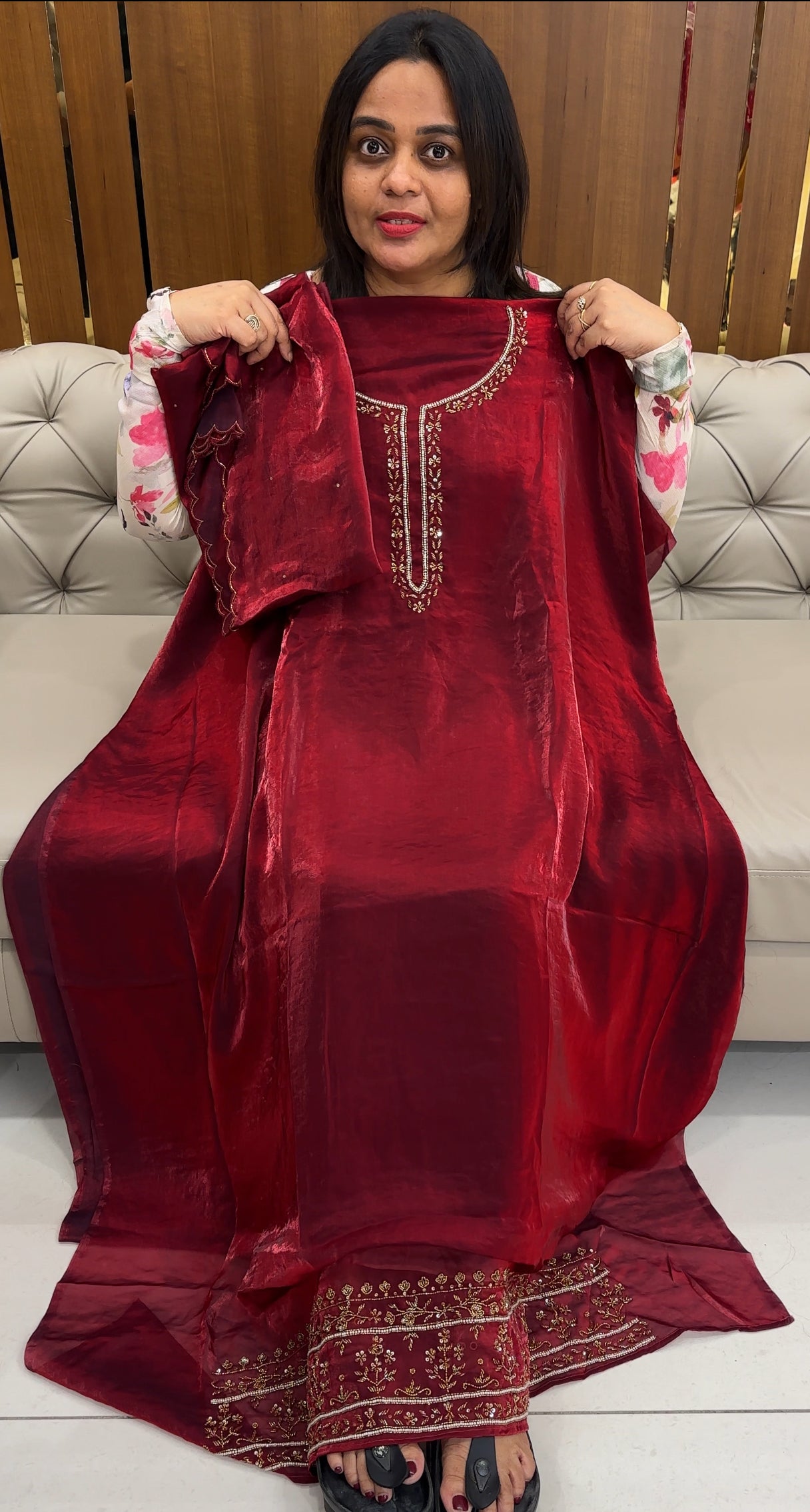 VELVET ORGANZA UNSTITCHED SALWAR SUITS - IHA 26065