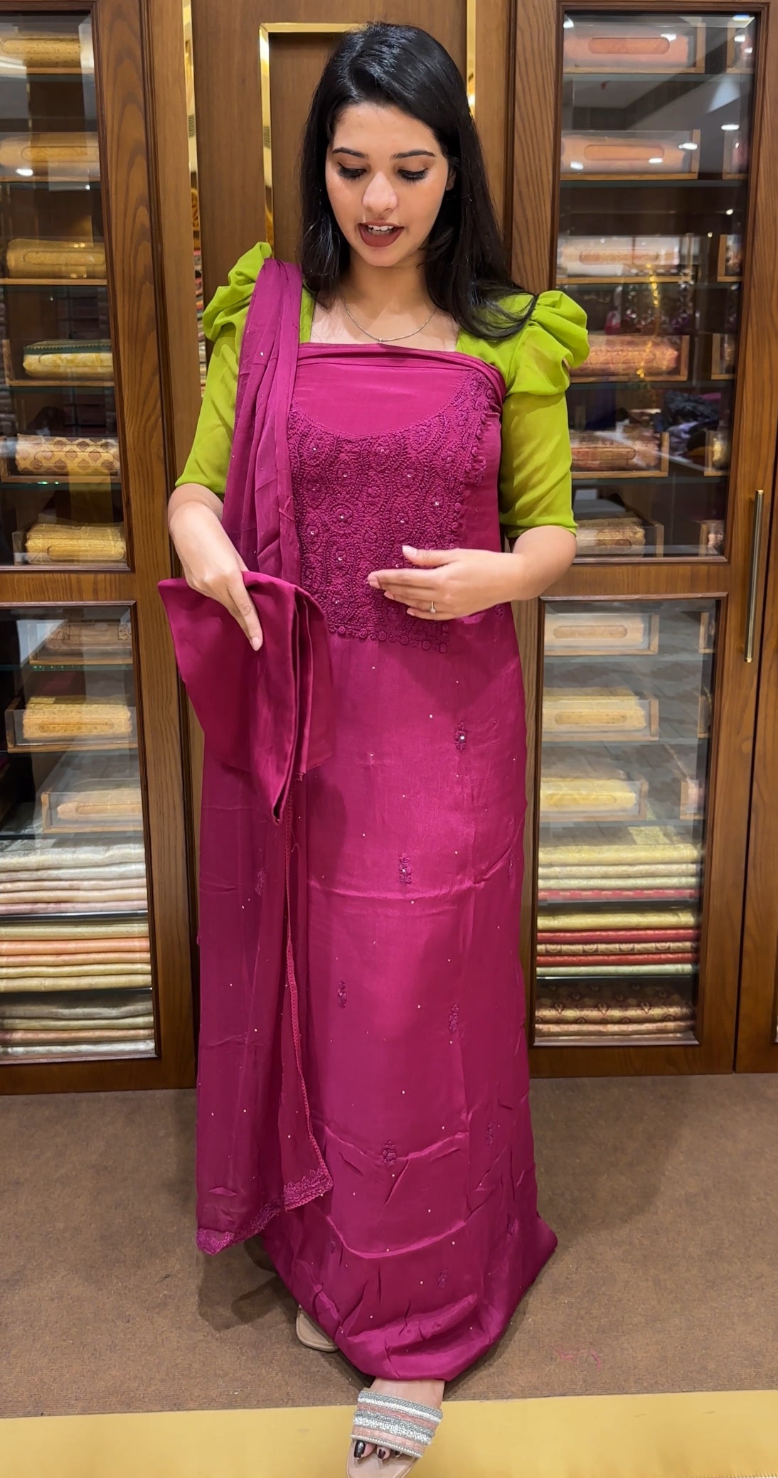 CHIKANKARI UNSTITCHED SALWAR SUITS - IHA 25144