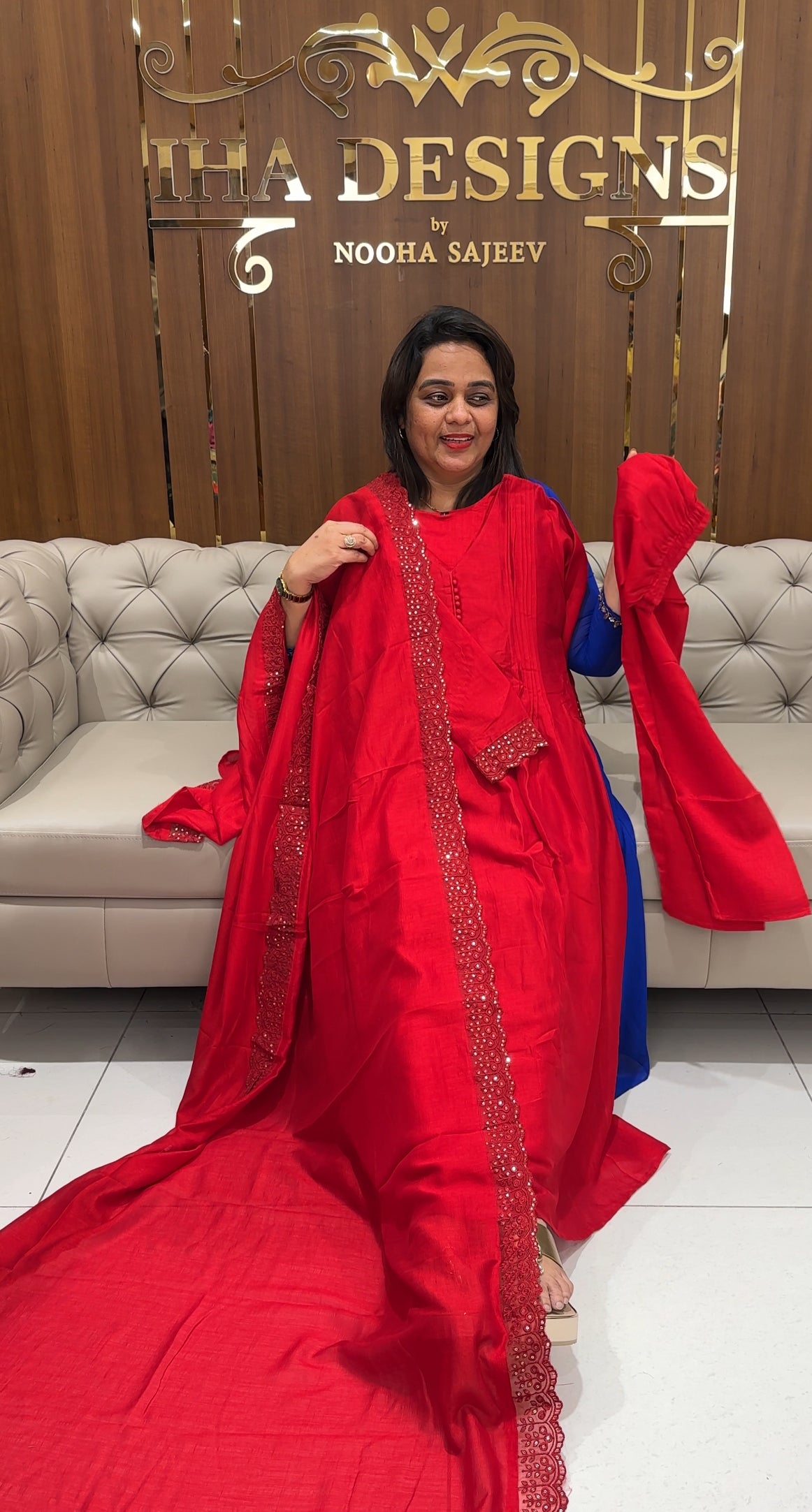 SEMI RAW SILK ALINE TOP , BOTTOM AND DUPATTA - IHA 23404