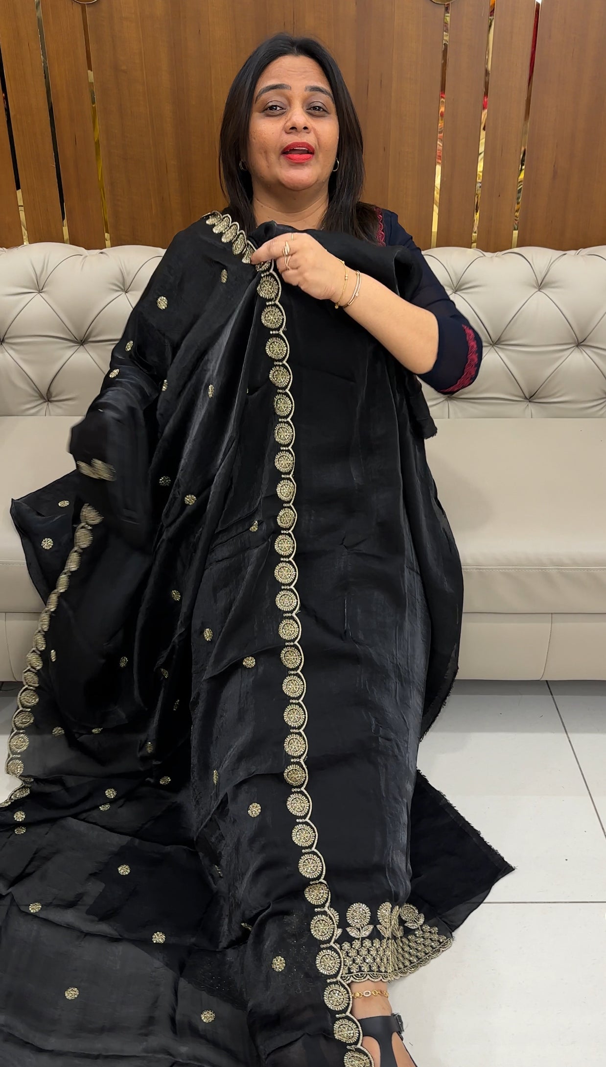 VELVET ORGANZA UNSTITCHED SALWAR SUITS - IHA 26083