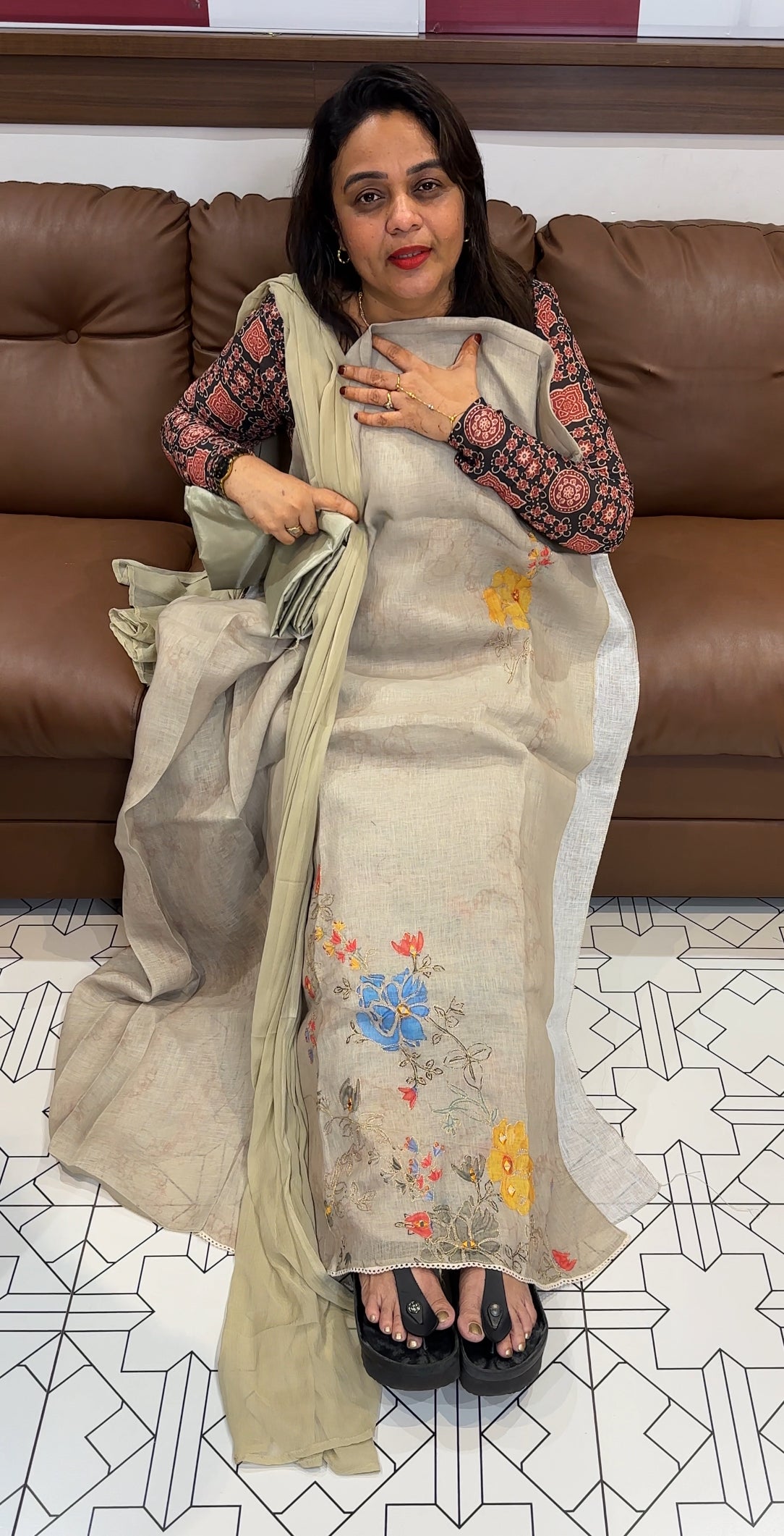 PRINTED LINEN UNSTITCHED SALWAR SUITS - IHA 23953