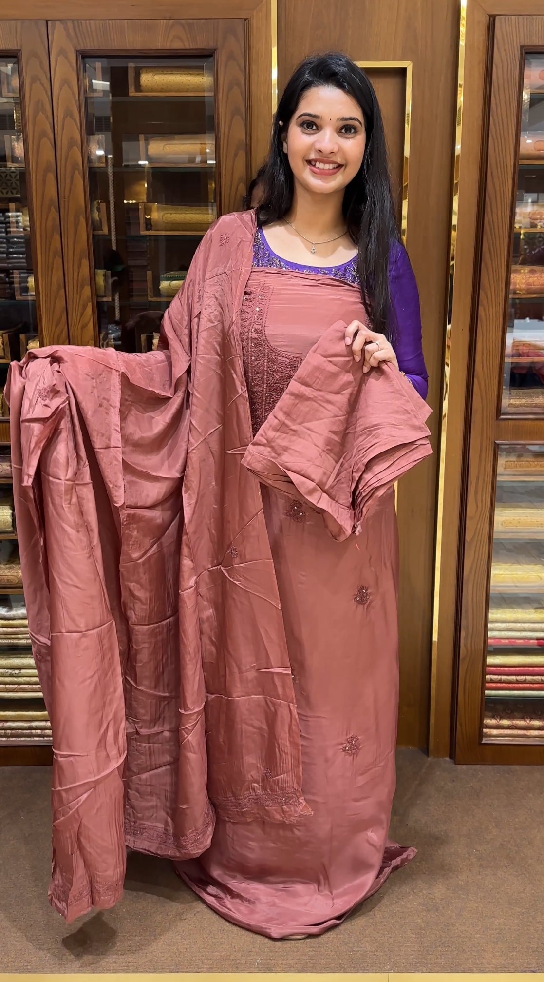 CRAPE SILK CHIKANKARI UNSTITCHED SALWAR SUITS - IHA 25133