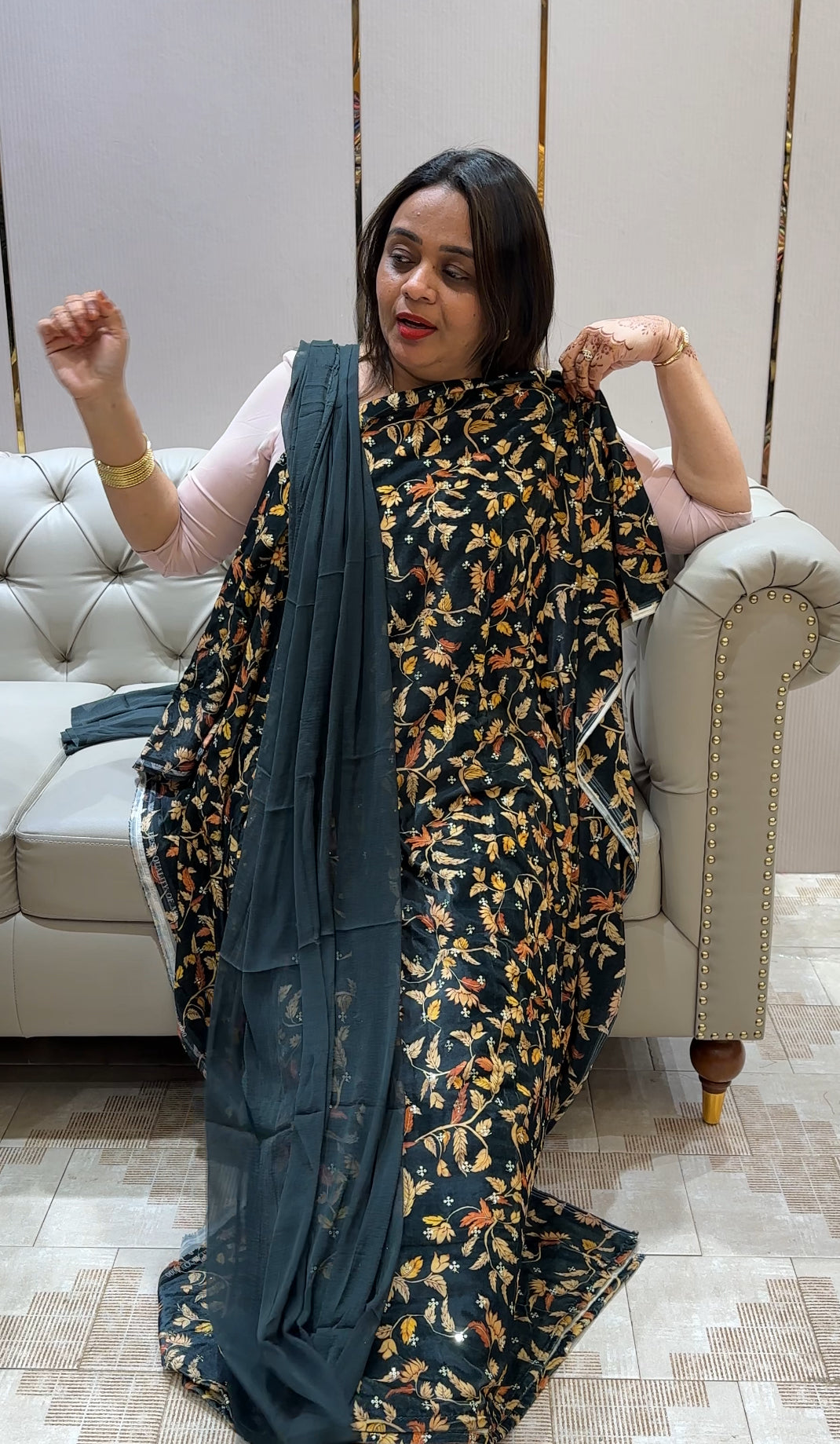 PRINTED VELVET UNSTITCHED SALWAR SUITS - IHA 21968
