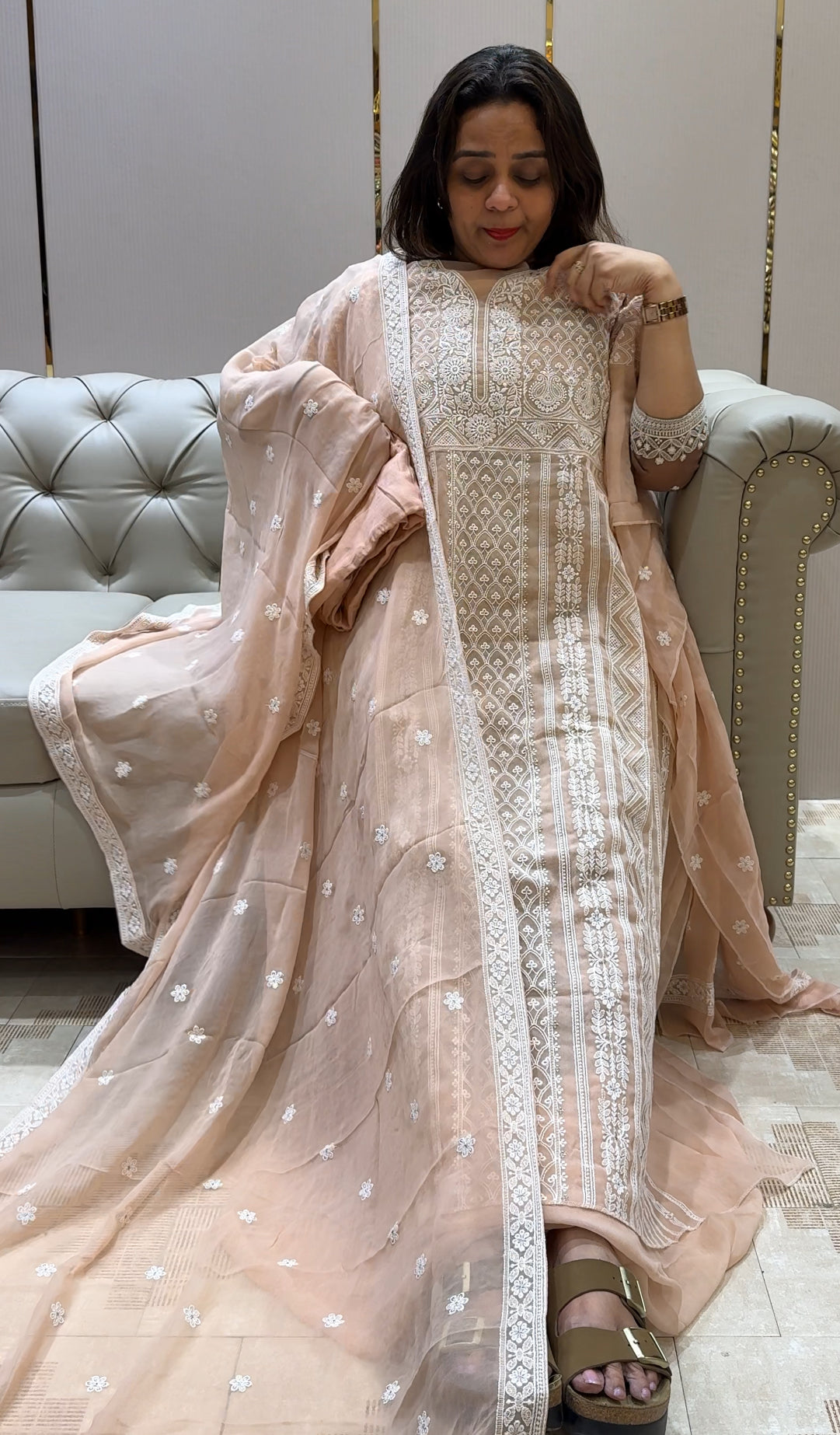 CHIKANKARI UNSTITCHED SALWAR SUITS - IHA 21743