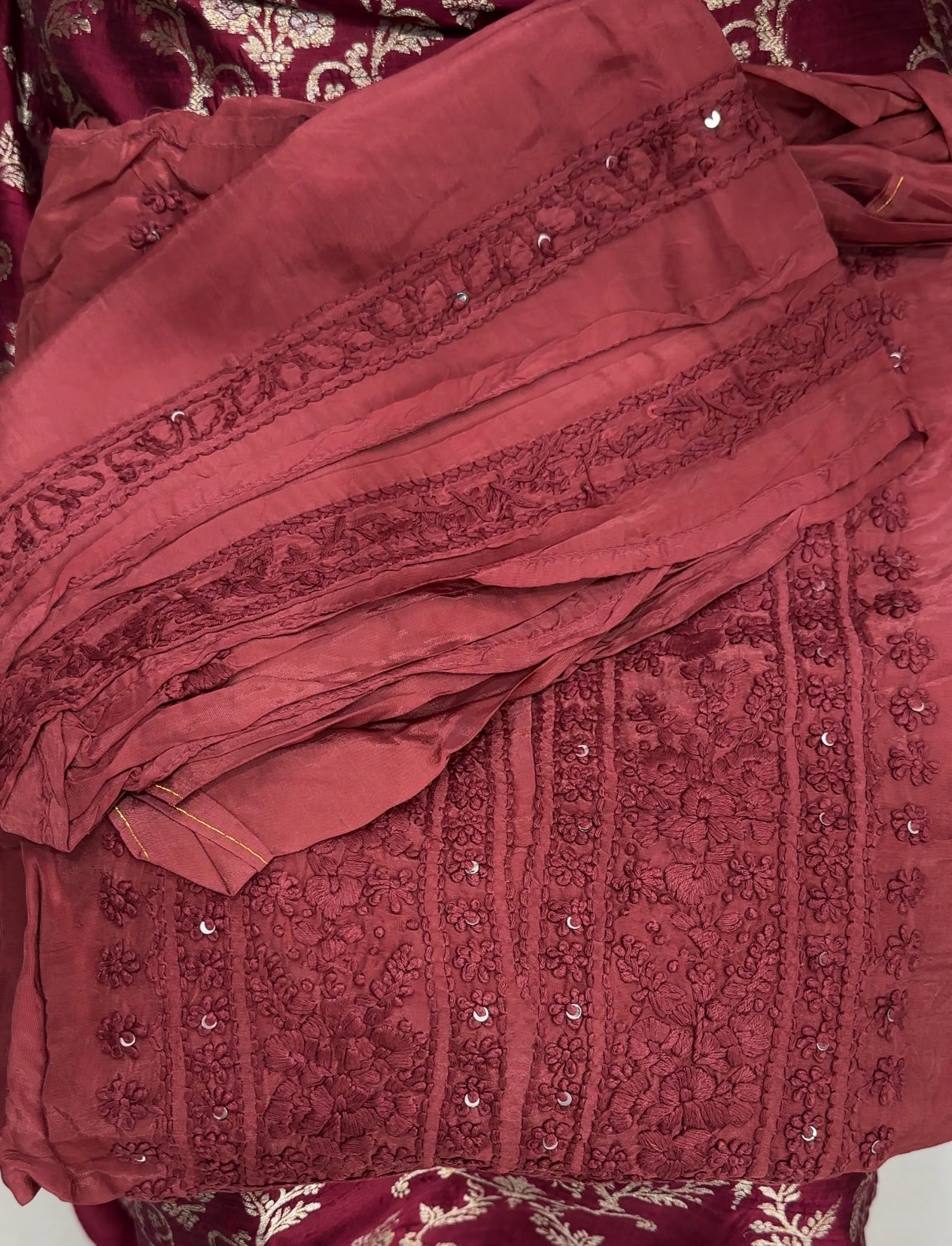 LUCKNOWI CHIKANKARI UNSTITCHED SALWAR SUITS - IHA 27497