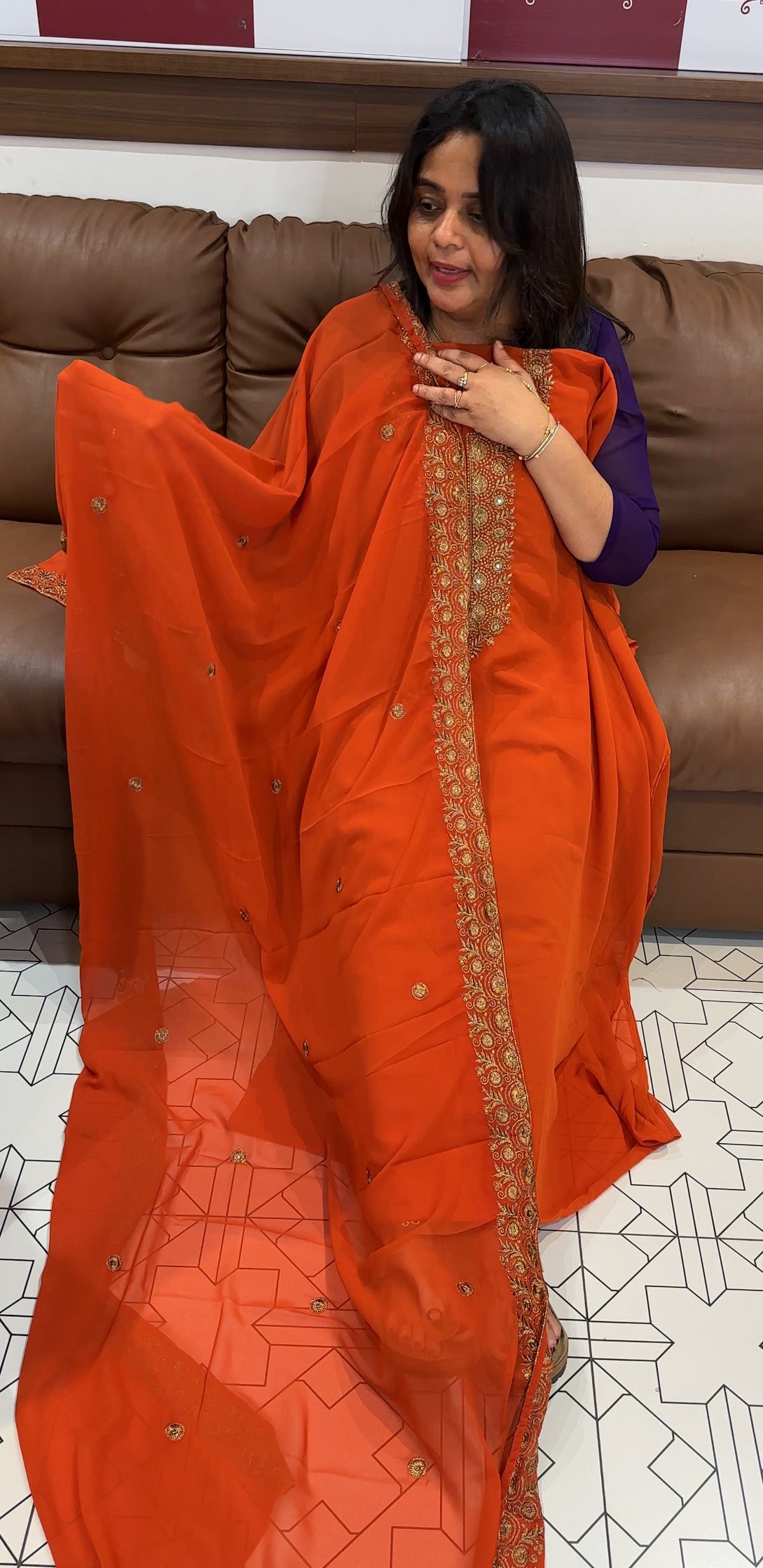 HAND WORKED UNSTITCHED SALWAR SUITS - IHA 26179