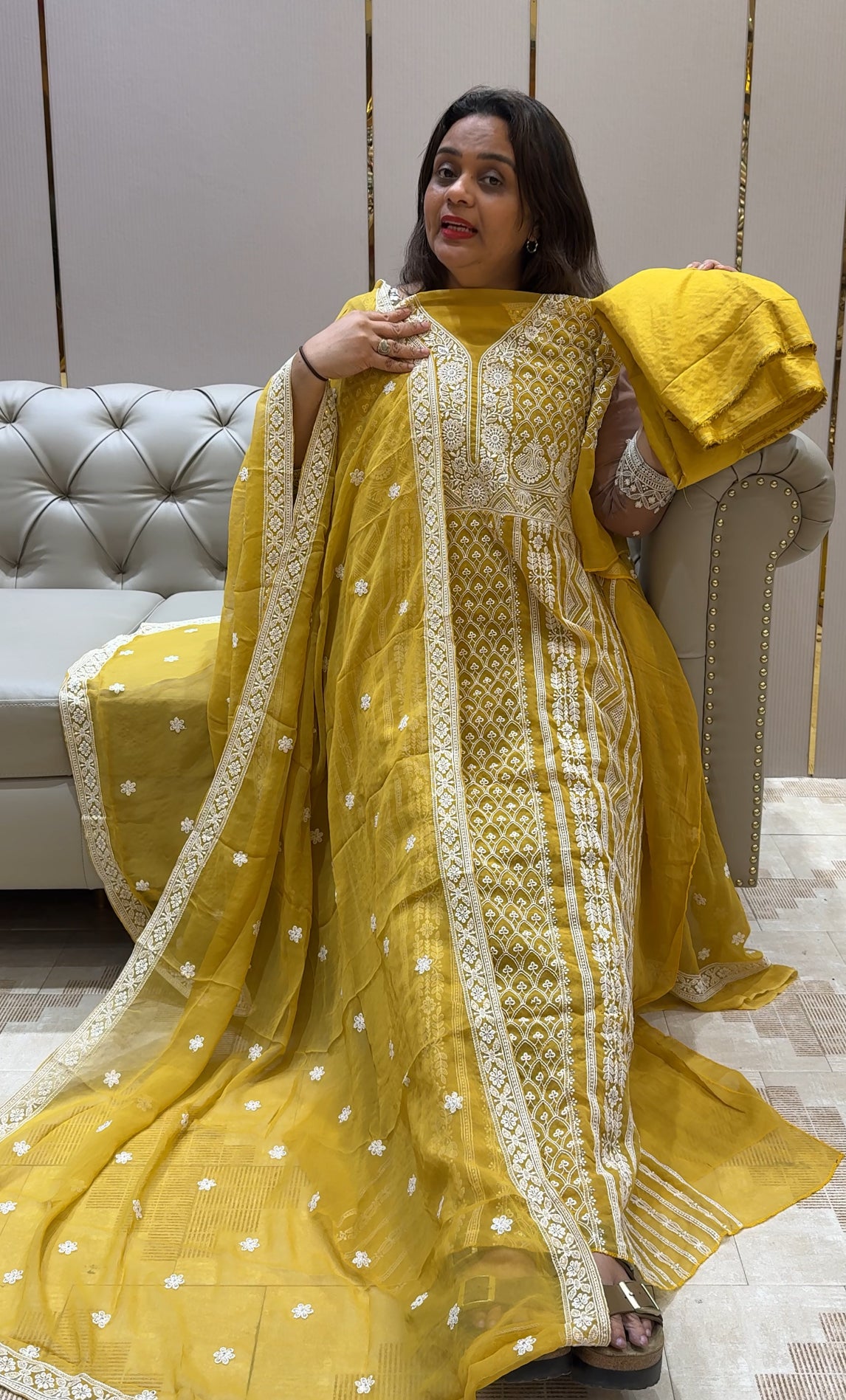 CHIKANKARI UNSTITCHED SALWAR SUITS - IHA 21743