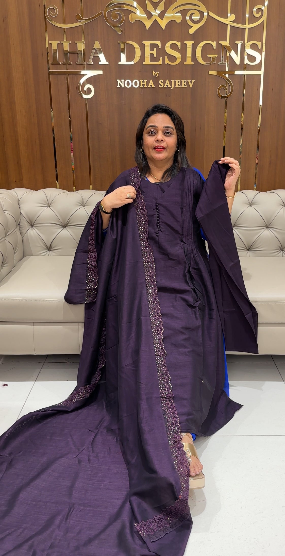 SEMI RAW SILK ALINE TOP , BOTTOM AND DUPATTA - IHA 23404
