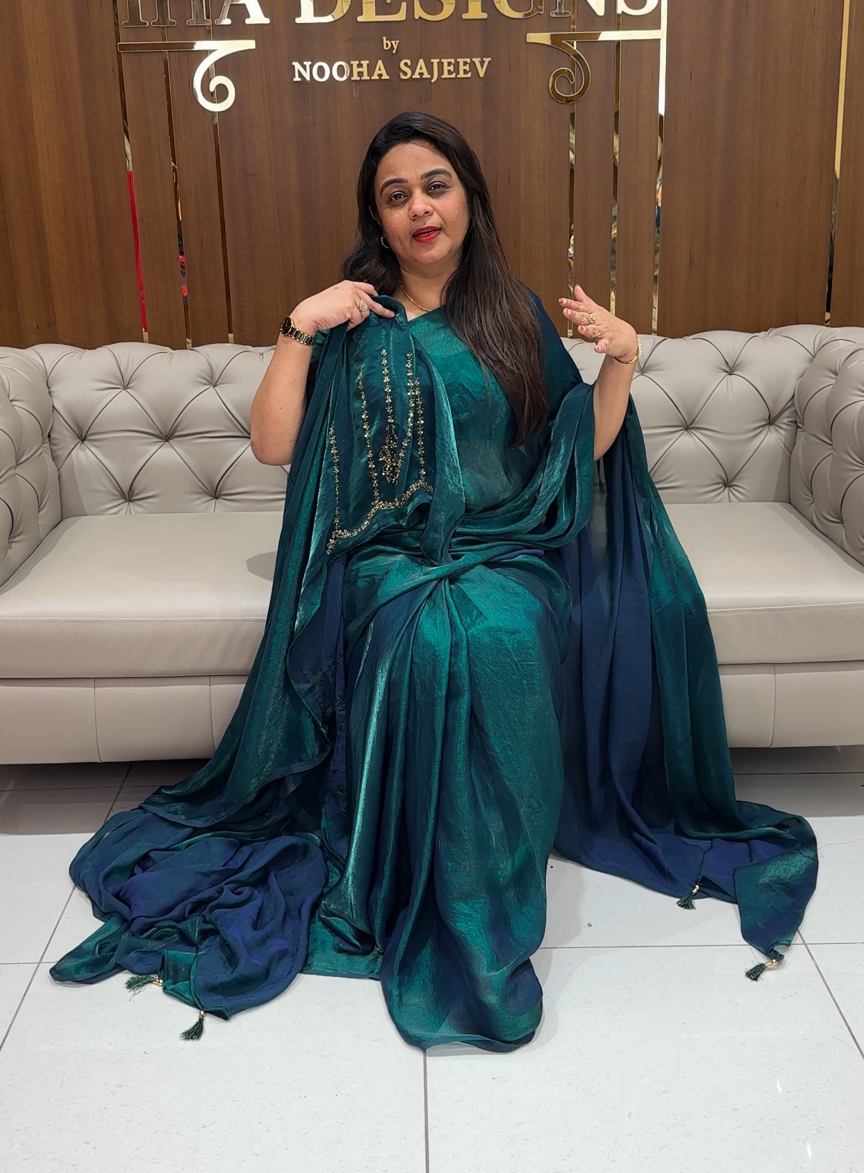 VELVET ORGANZA SAREES- IHA 23411