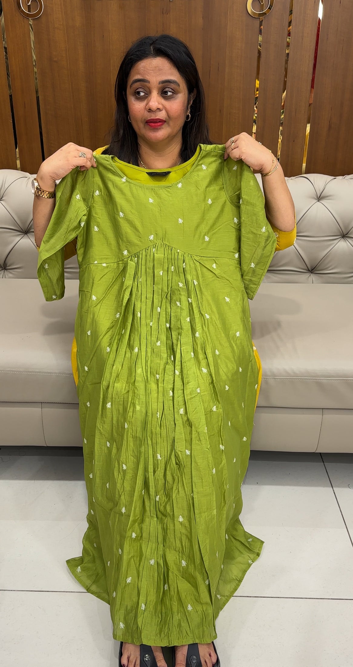 MUL CHANDERI DESIGNER LONG A-LINE TOPS - IHA 26041