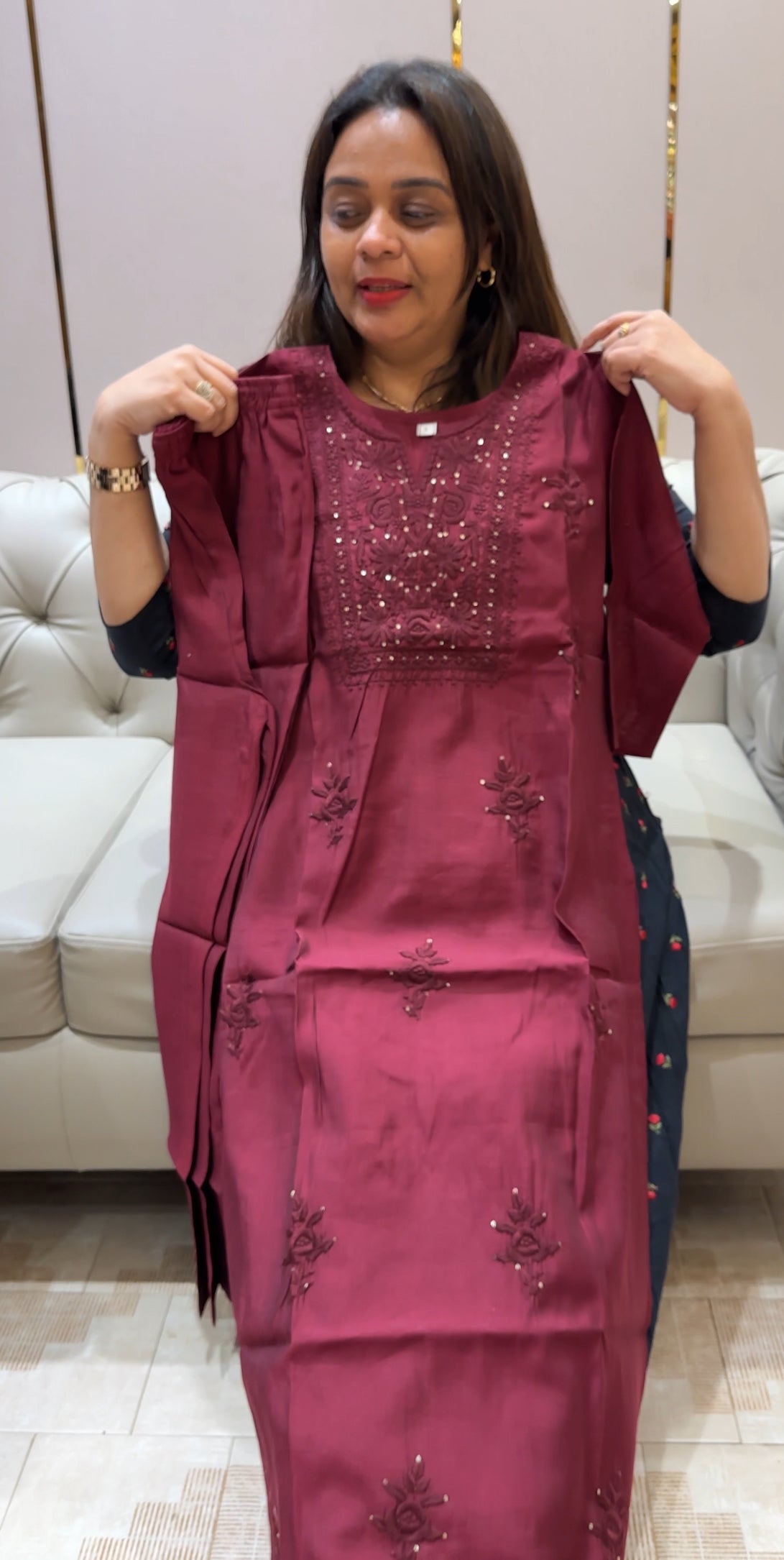 LUCKNOWI CHIKANKARI SLITTED TOP AND BOTTOM - IHA 24335
