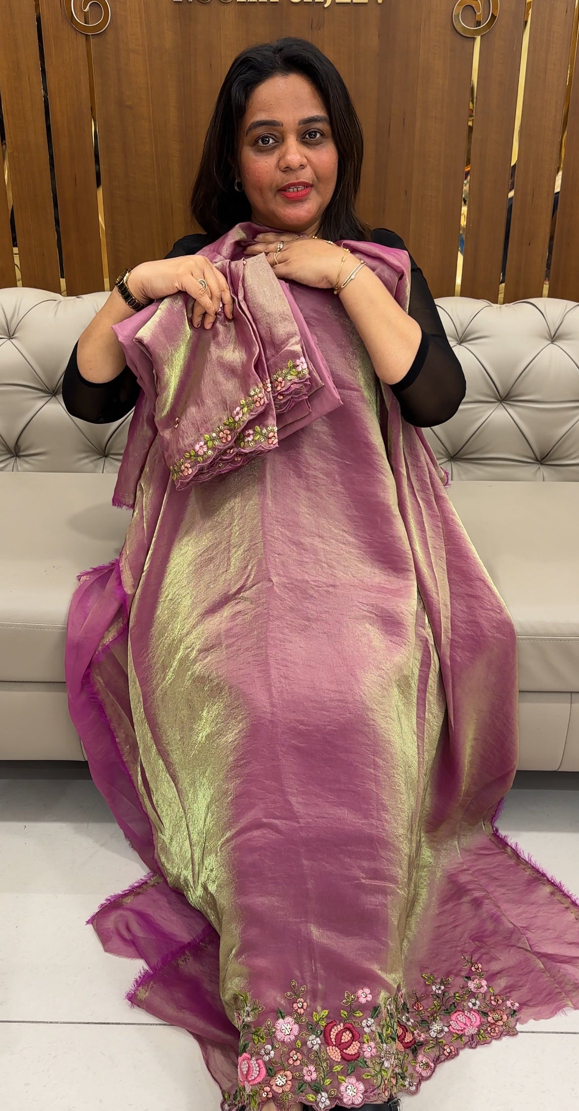 VELVET ORGANZA UNSTITCHED SALWAR SUITS - IHA 25823