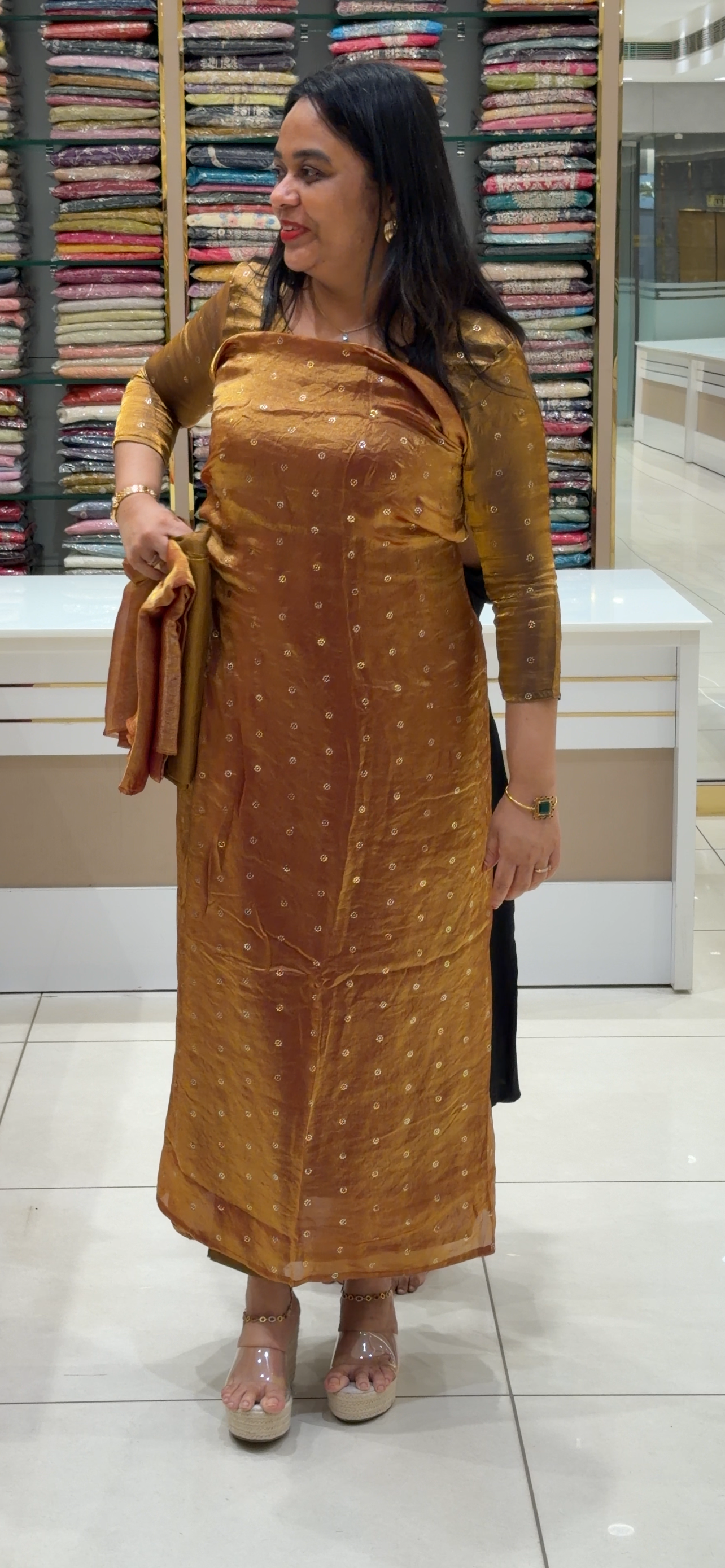 VELVET ORGANZA UNSTITCHED SALWAR SUITS - IHA 33465