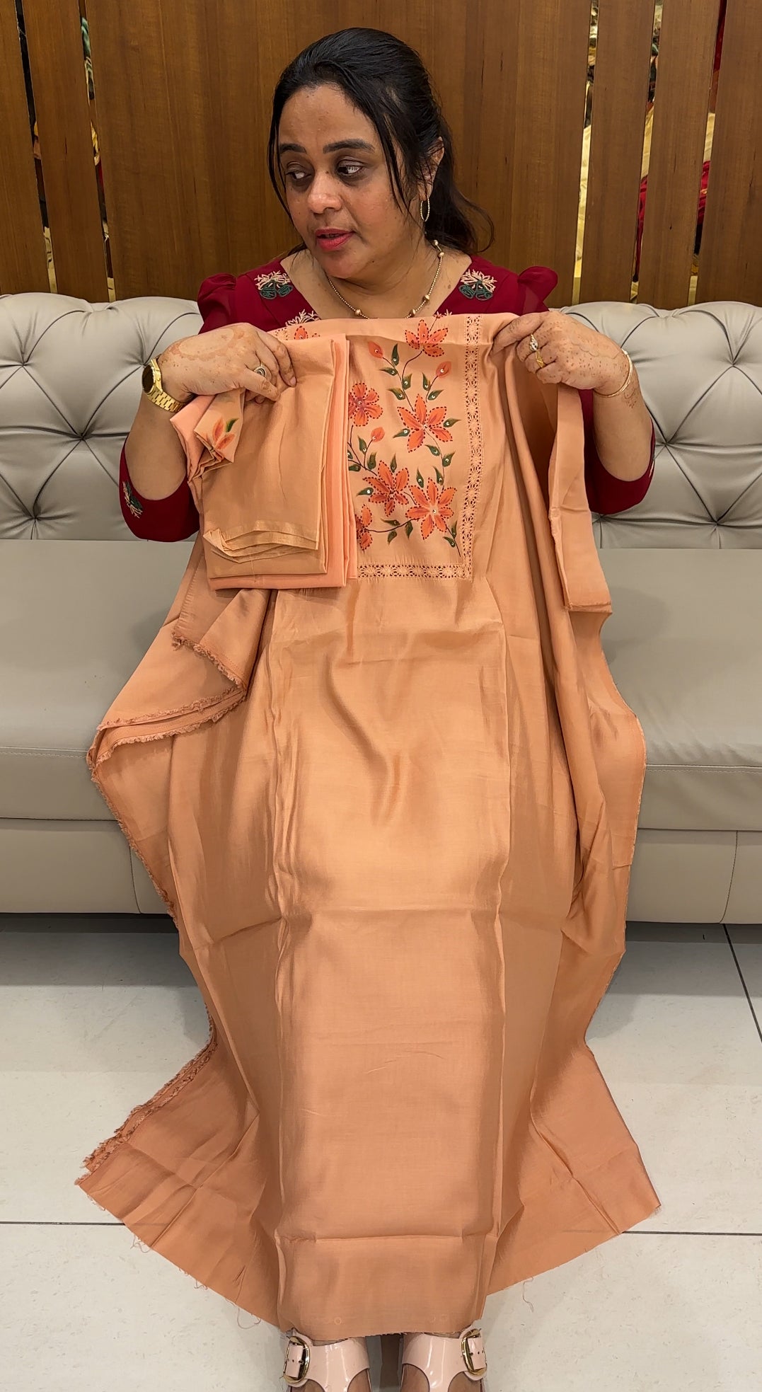 SEMI MALAI CHANDERI UNSTITCHED SALWAR SUITS - IHA 27630