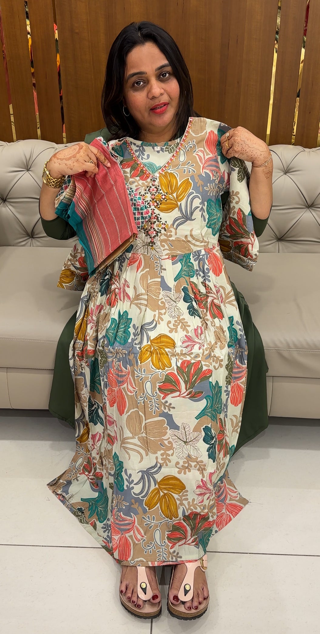 PRINTED MUSLIN TOP, BOTTOM AND DUPATTA - IHA 27578