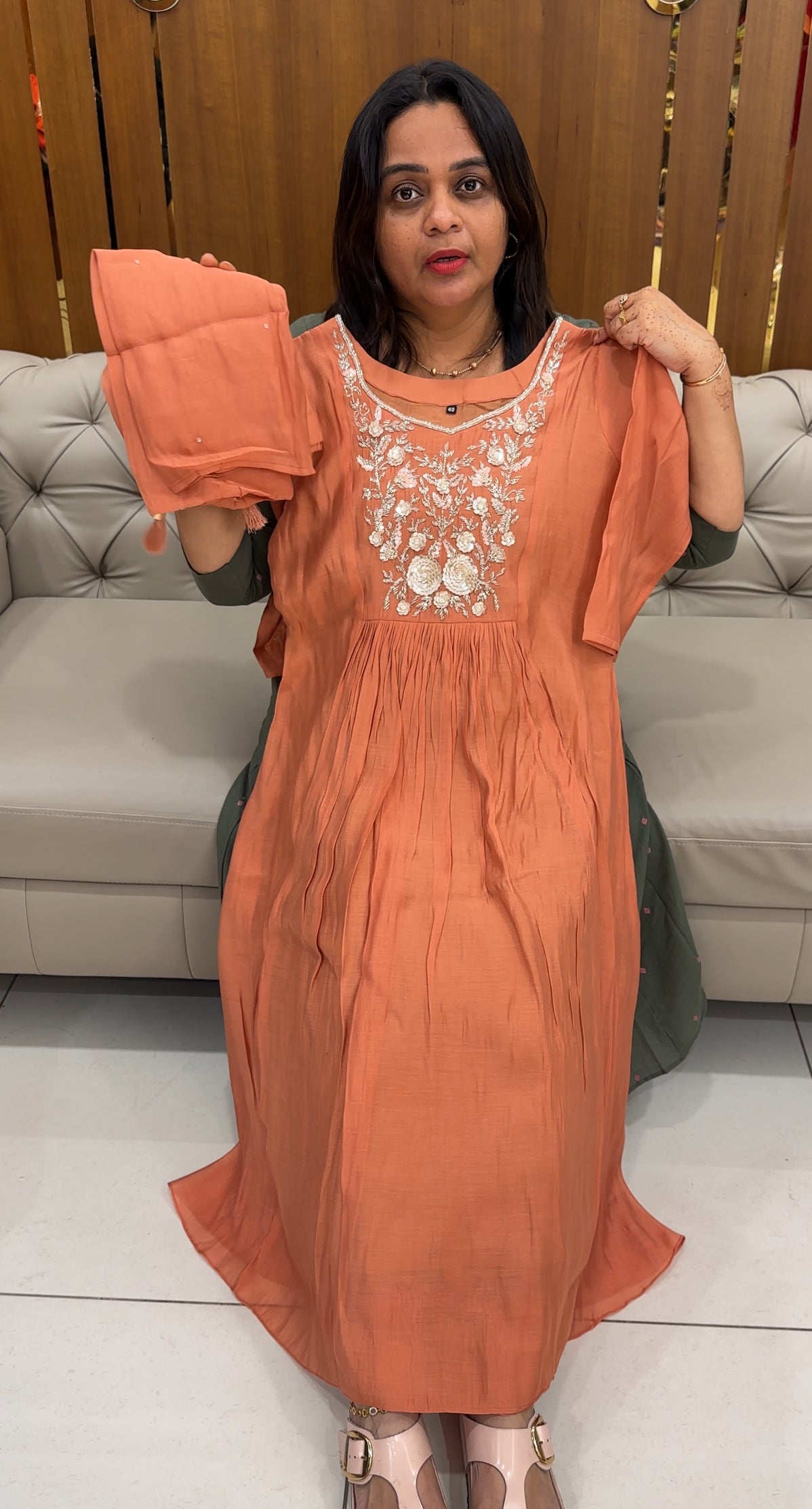 HAND WORKED CHANDERI TOP, BOTTOM AND DUPATTA - IHA 27596