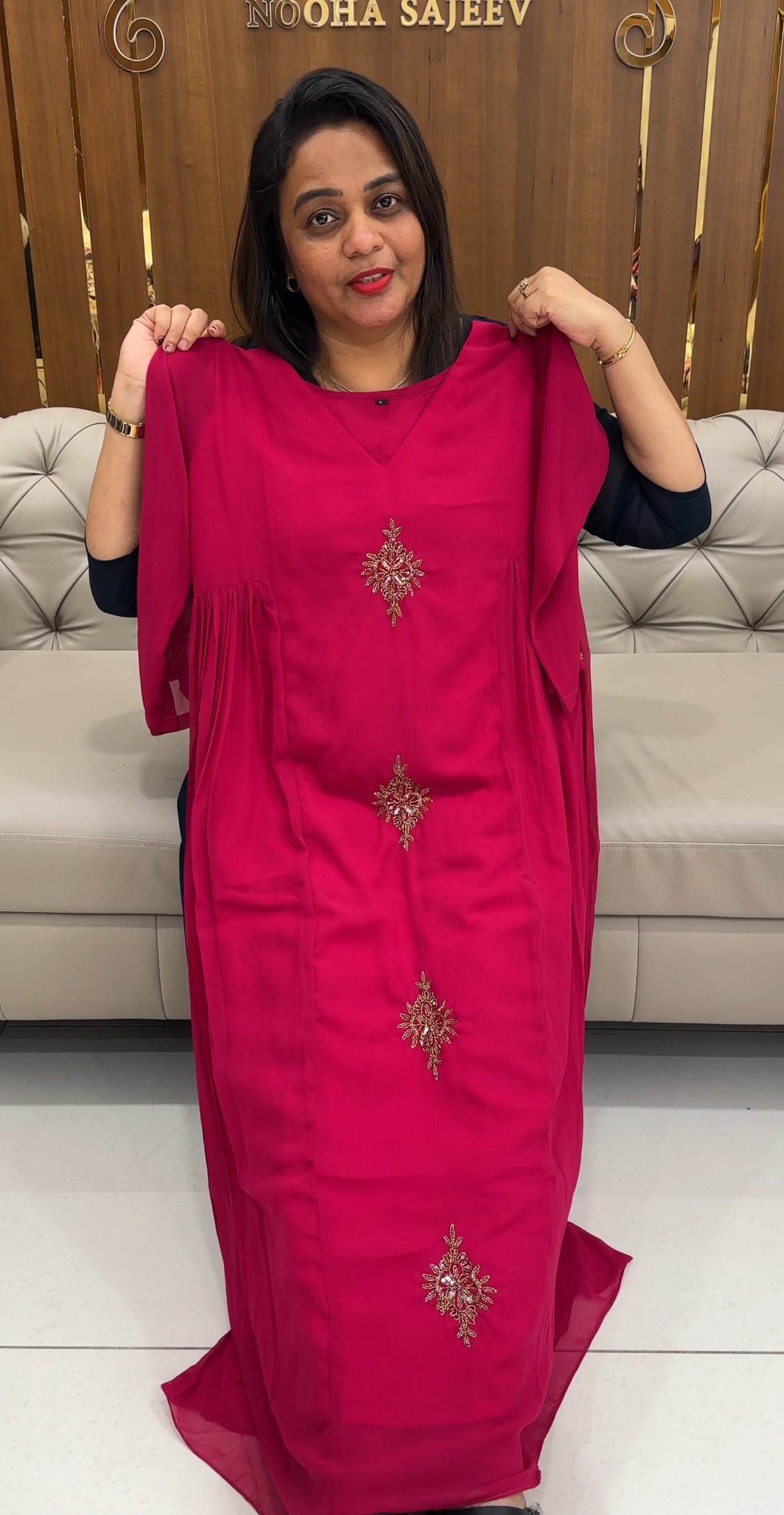 FAUX GEORGETTE LONG A-LINE TOPS - IHA 25868