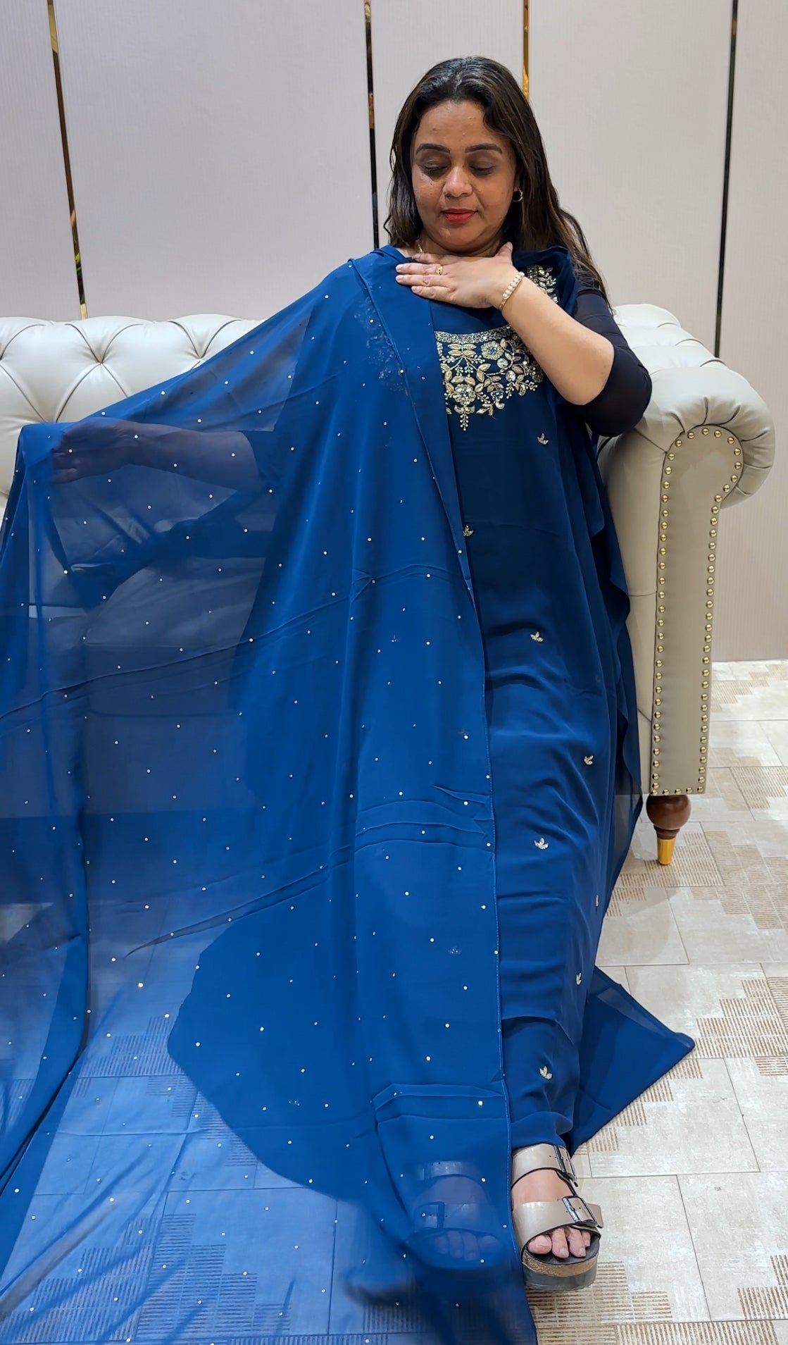 HAND WORKED UNSTITCHED SALWAR SUITS - IHA 21278