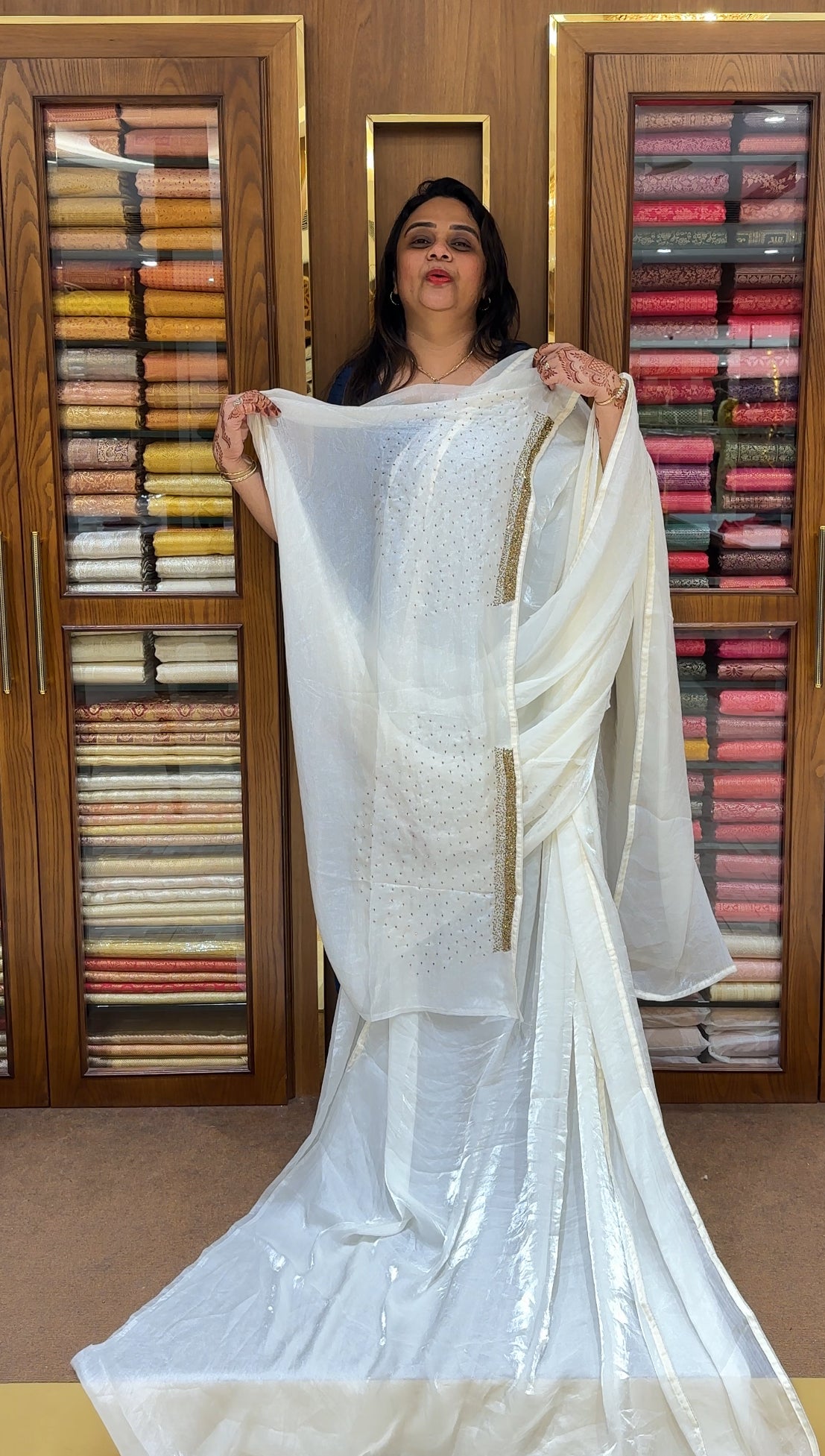 VELVET ORGANZA SAREES - IHA 23659
