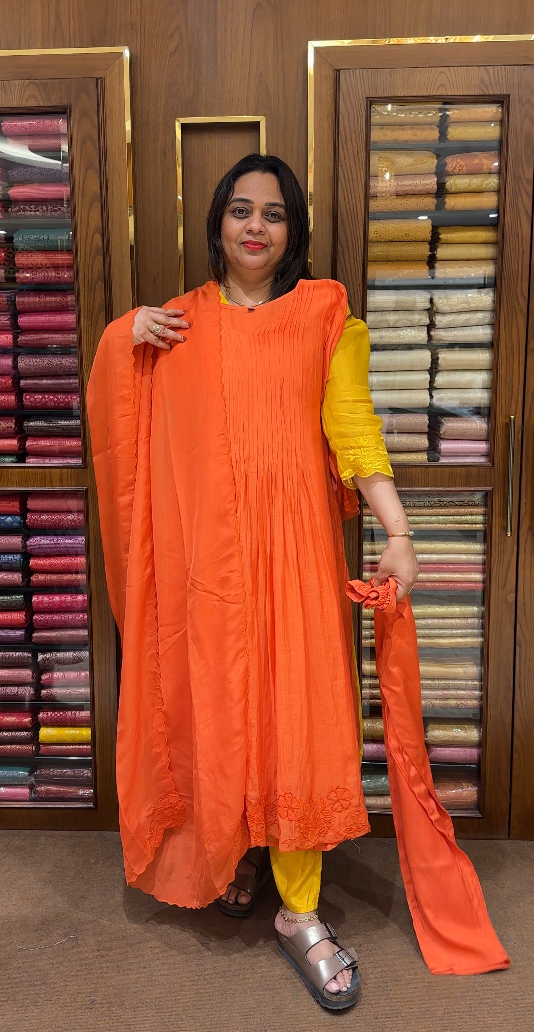 MUL CHANDERI TOP , BOTTOM AND DUPATTA - IHA 22259