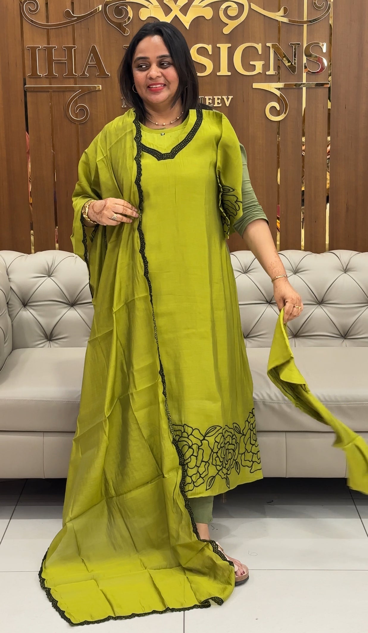 MUL CHANDERI LONG TOP, BOTTOM AND DUPATTA - IHA 27564