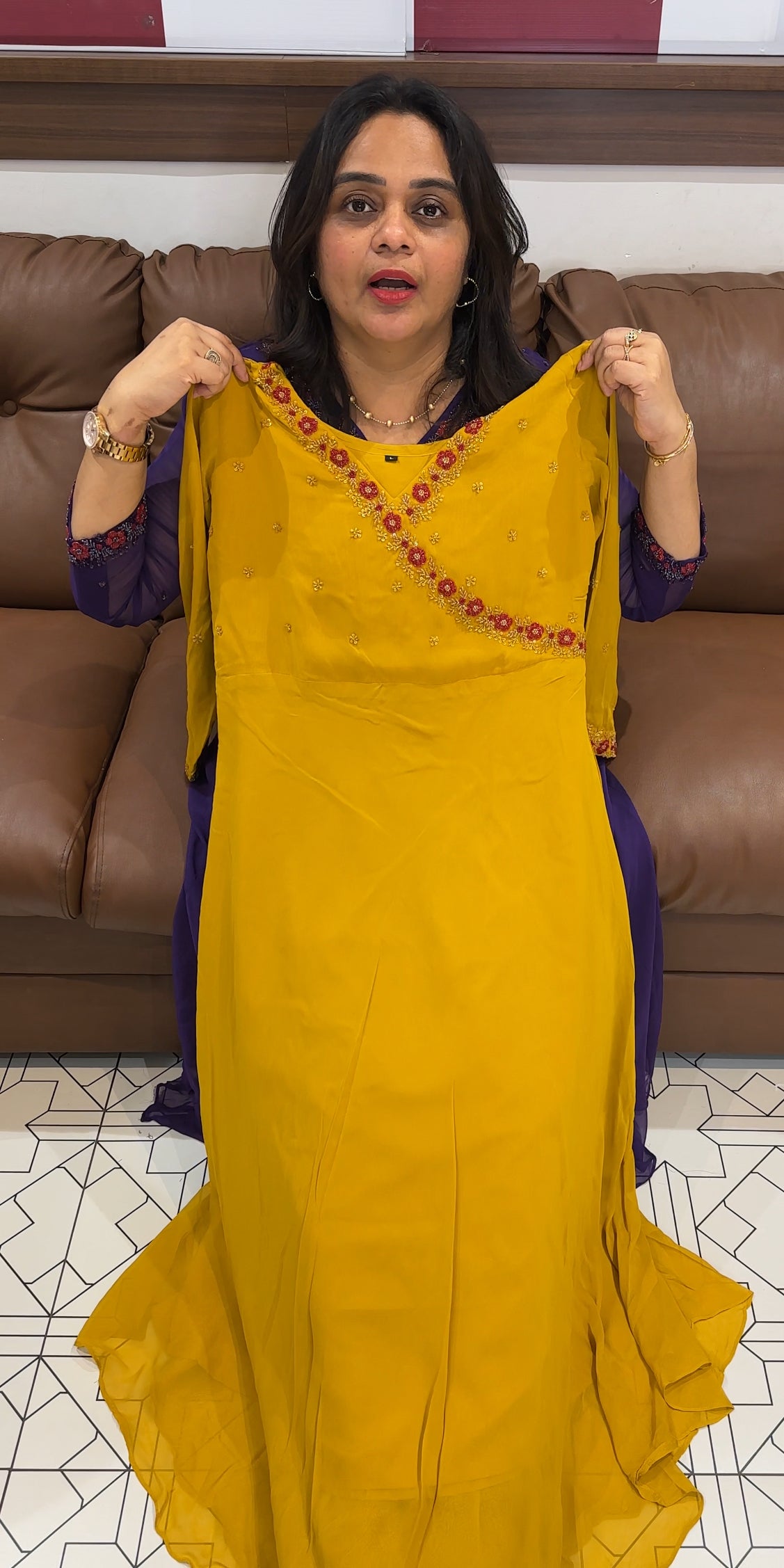HANDWORKED GEORGETTE ANARKALI TOPS - IHA 26698