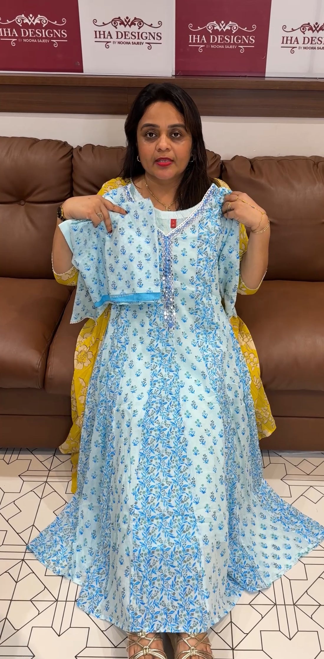MULMUL COTTON ANARKALI TOP,BOTTOM AND DUPATTA - IHA 24270