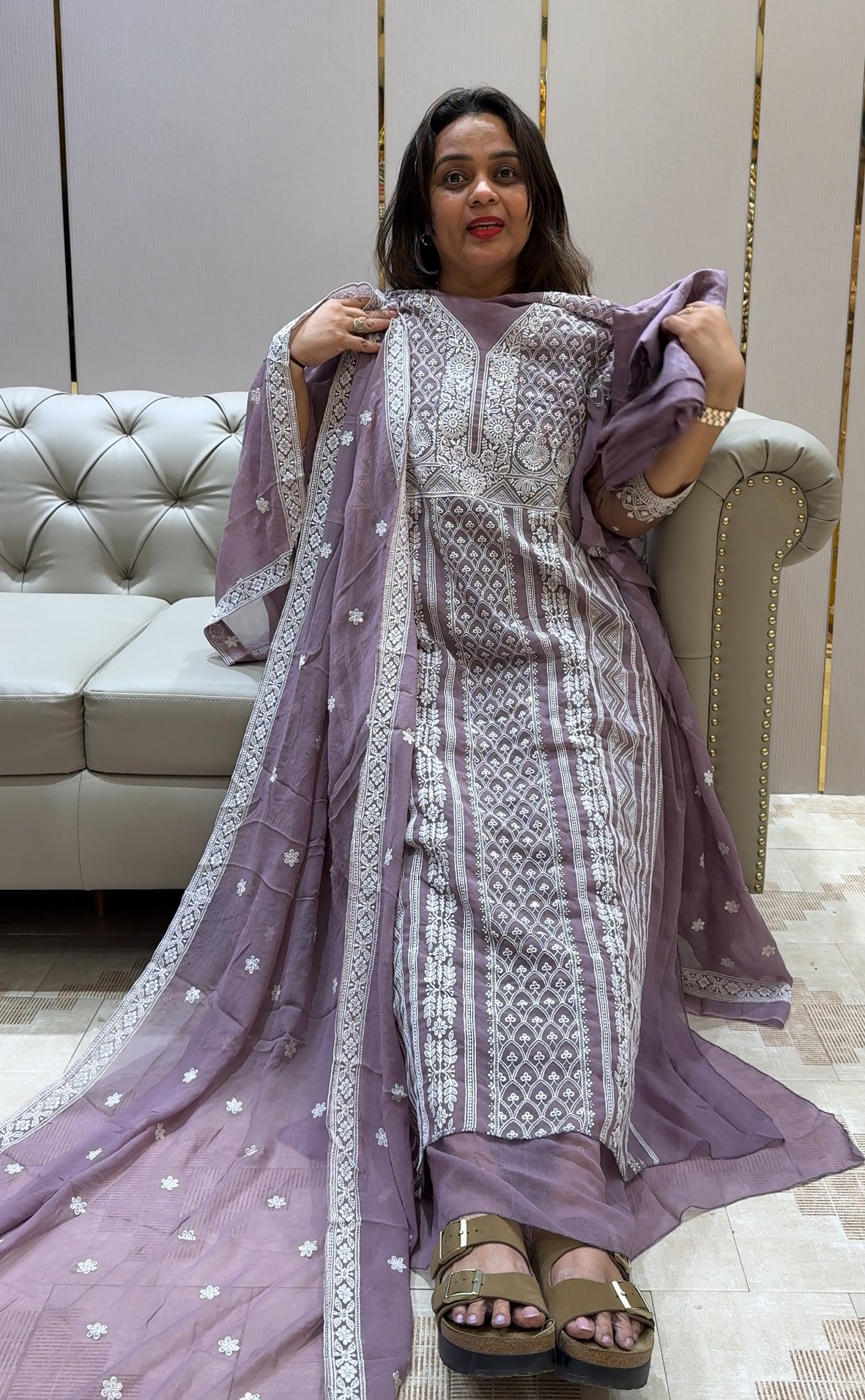 CHIKANKARI UNSTITCHED SALWAR SUITS - IHA 21743