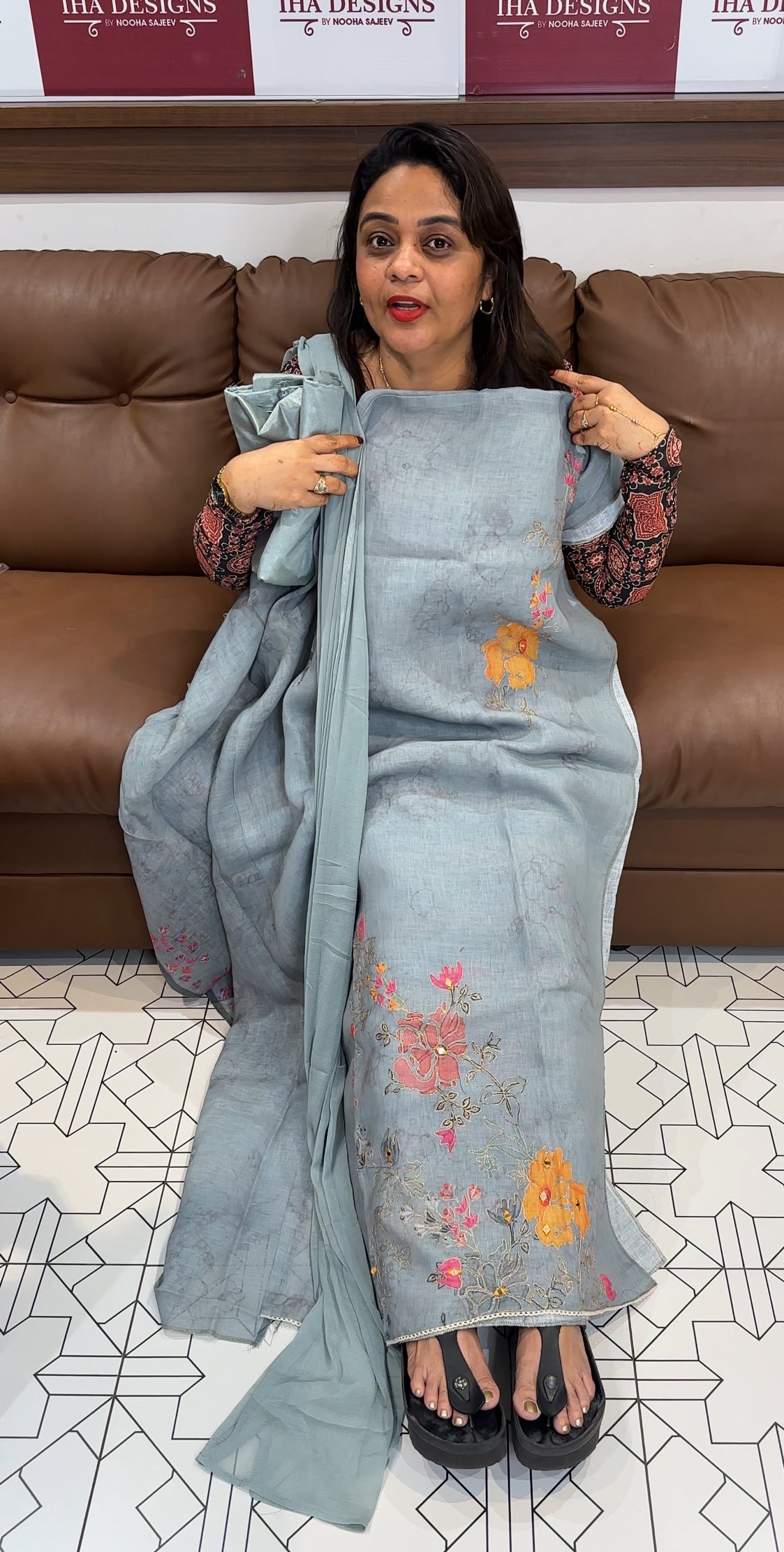 PRINTED LINEN UNSTITCHED SALWAR SUITS - IHA 23953