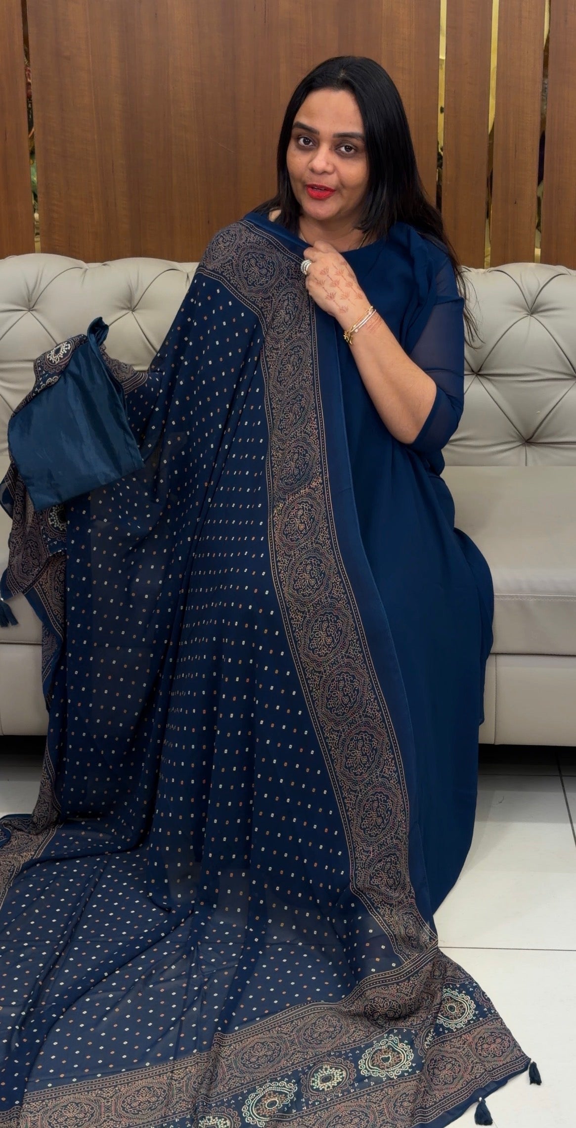 FAUX GEORGETTE ALINE TOP ,BOTTOM AND DUPATTA - IHA 35095