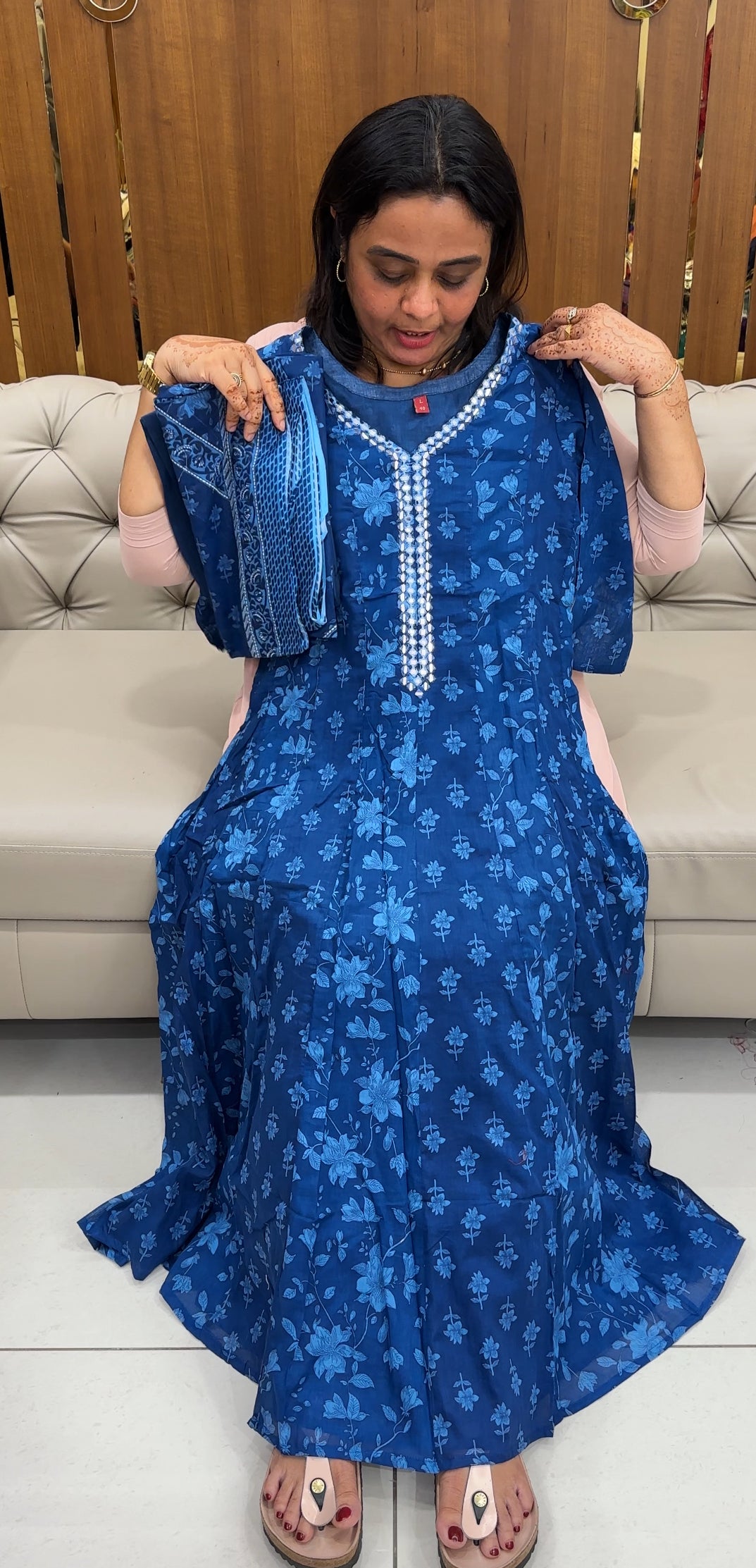 MULCOTTON ANARKALI TOP,BOTTOM AND DUPATTA - IHA 27539