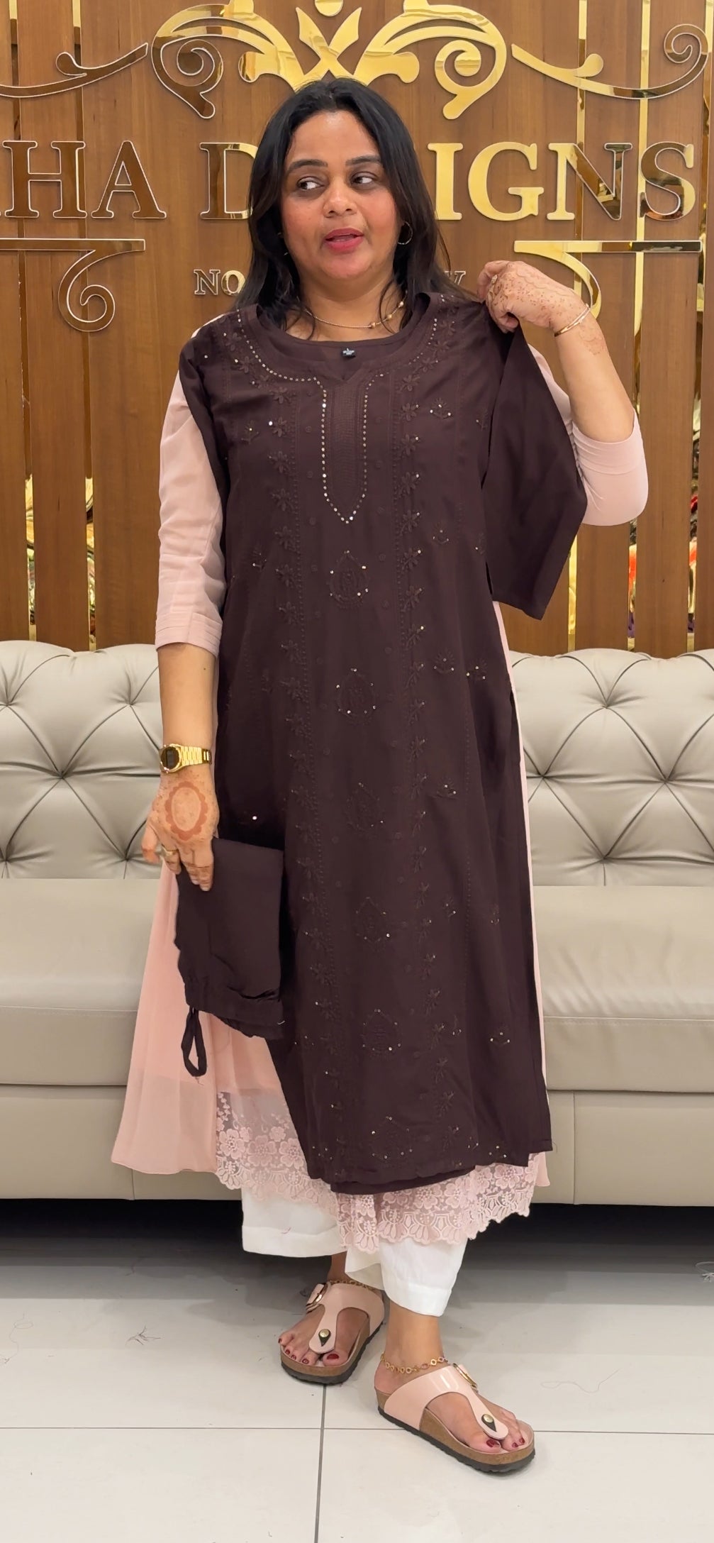 LUCKNOWI CHIKANKARI TOP AND BOTTOM - IHA 27455